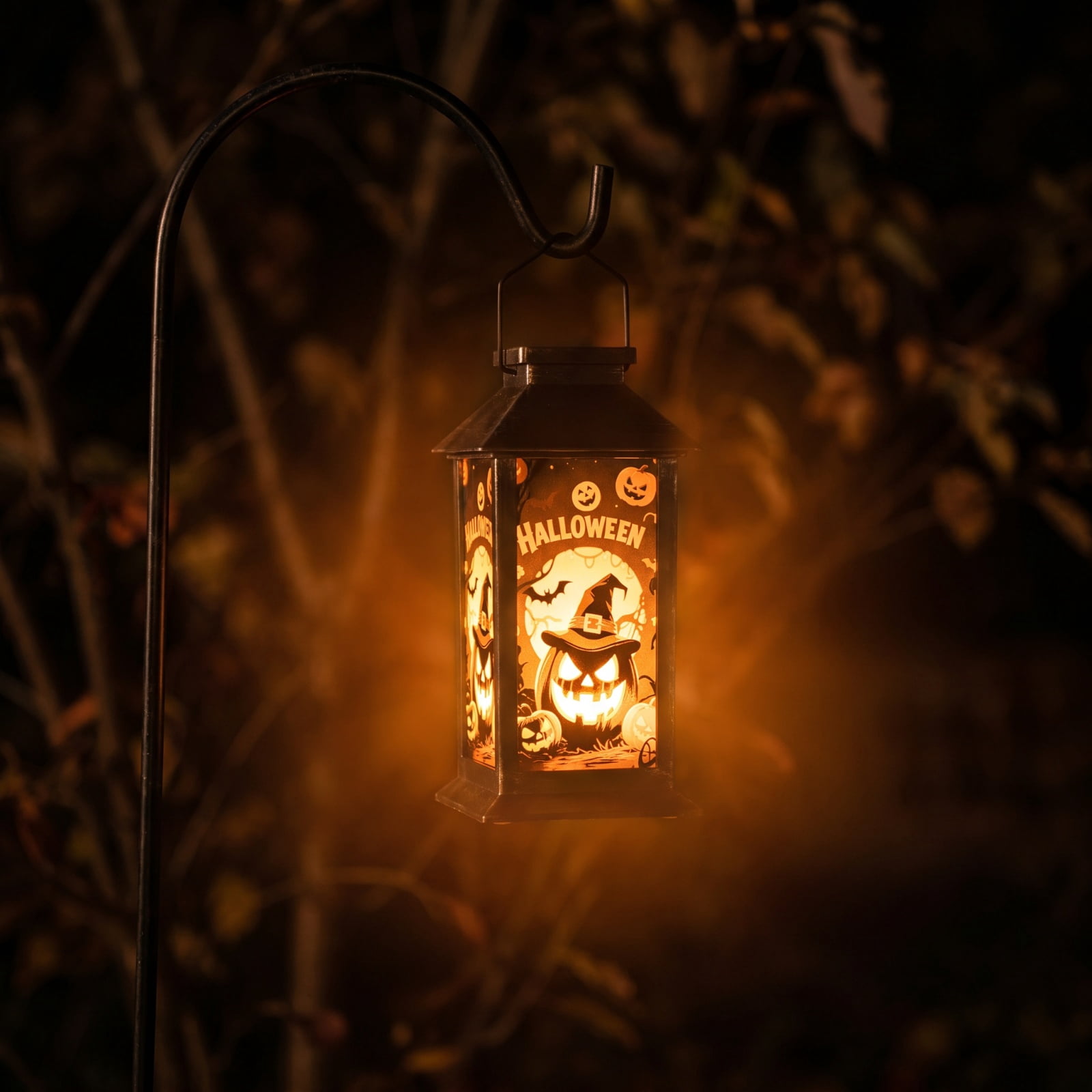 TrdSipl Halloween Solar Lantern Outdoor Decor, Iron Jack-o'-Lantern Light with Warm Amber Glow (Black, 11 in) jqeow