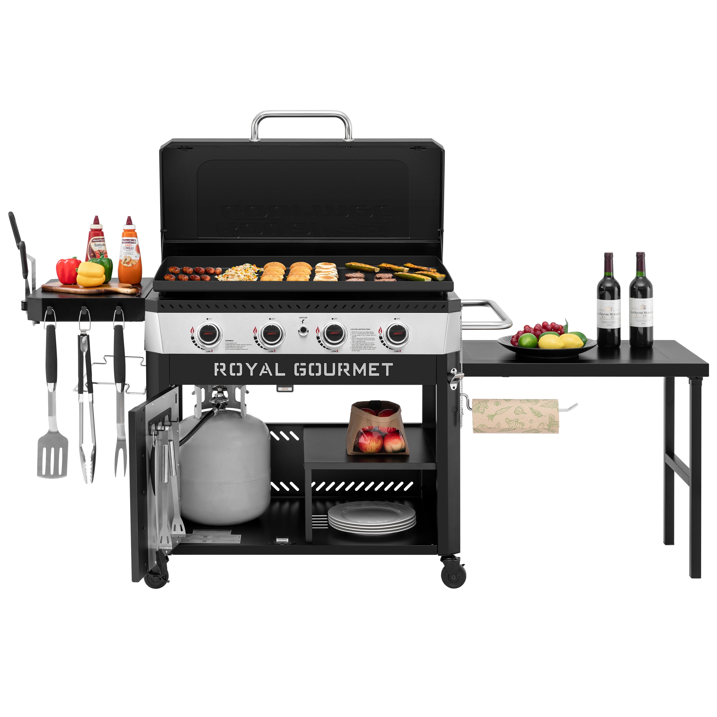 Royal Gourmet GB4008T 4-Burner Gas Griddle with Hood and Cabinet (Black, 34-inch) 2vwar