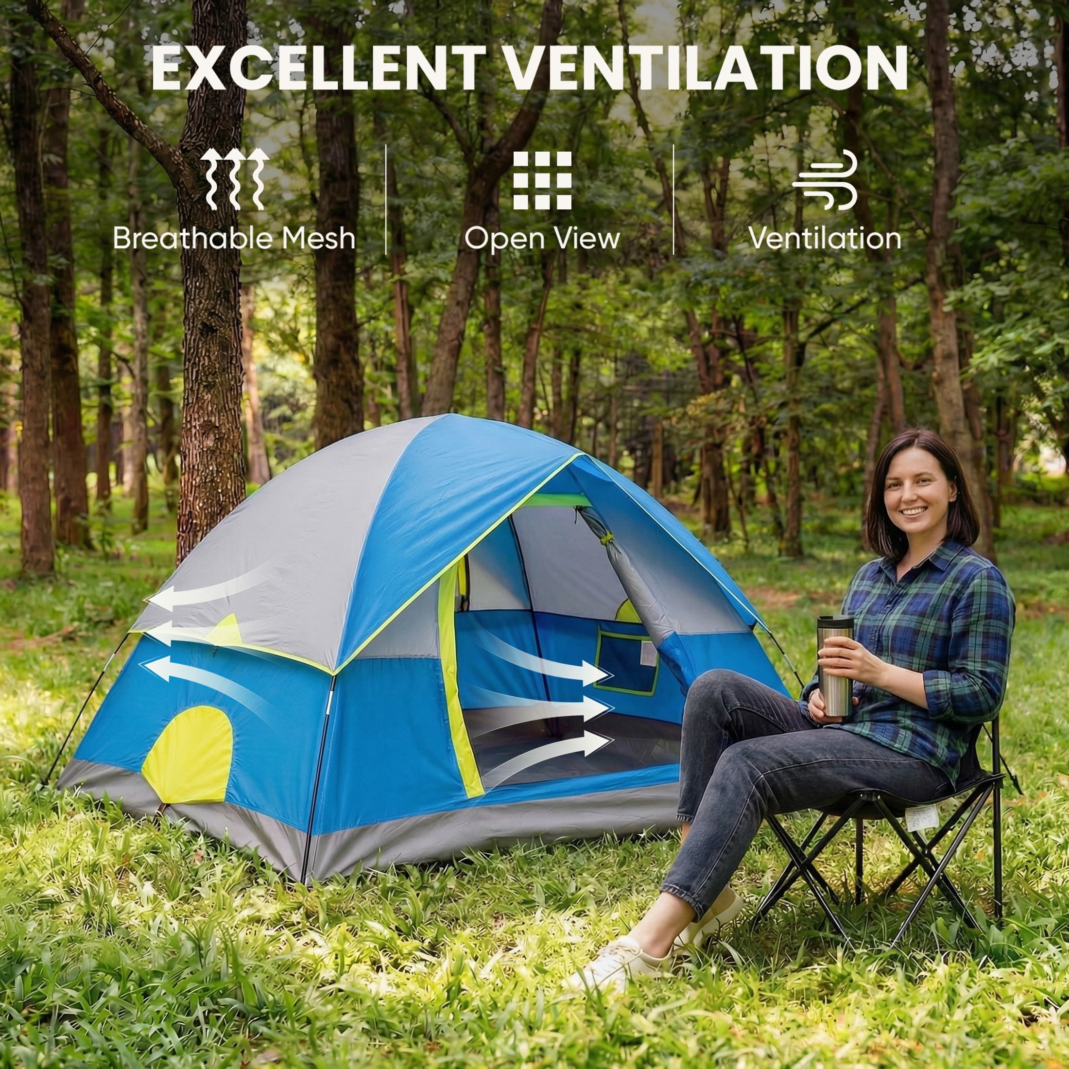 EDX 2-Person Waterproof Dome Camping Tent with Rainfly and Mesh Windows (Blue, 2-Person) jqvs2