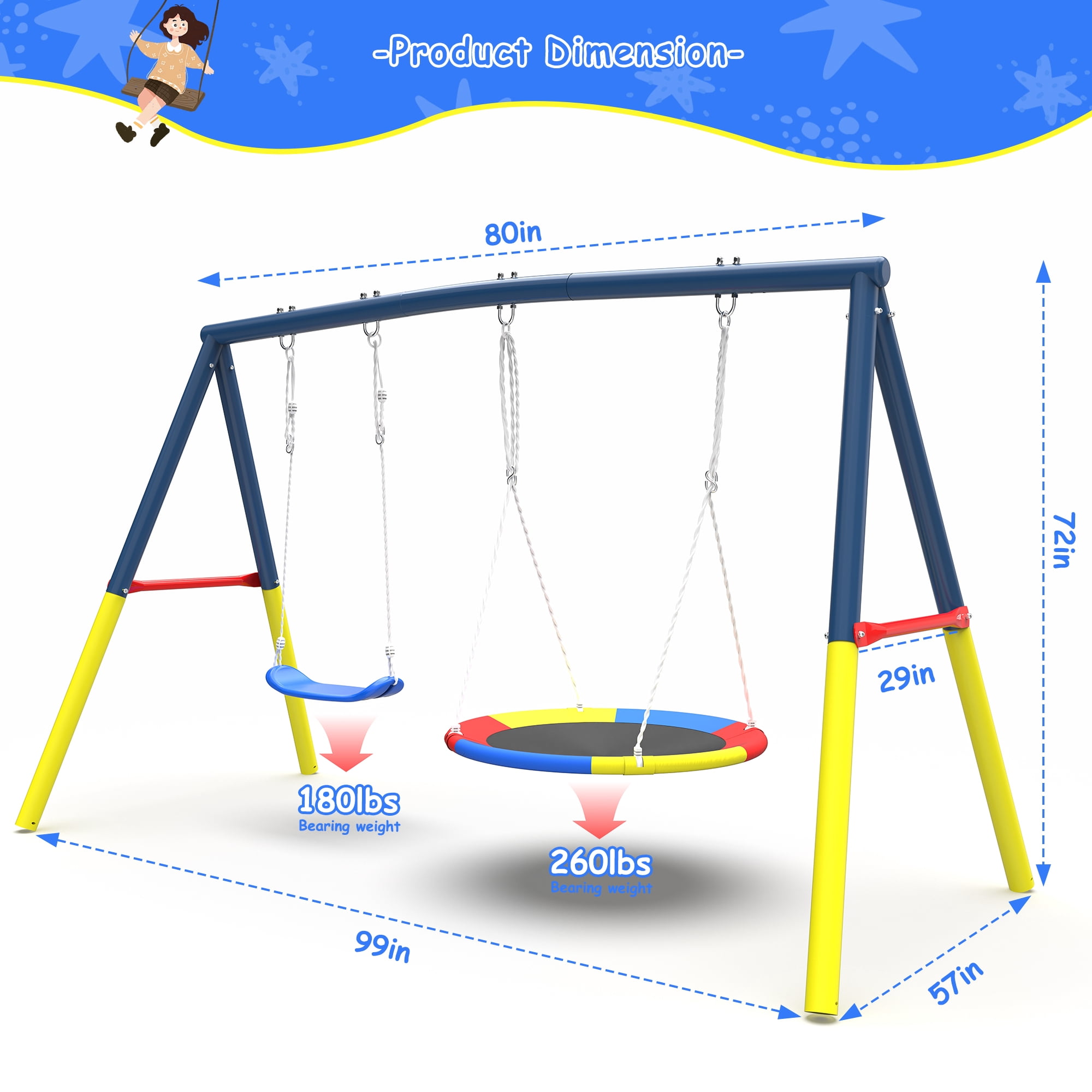 Mersco 2-in-1 Outdoor Swing Set with Heavy-Duty Metal Stand (Blue, 440 lb Capacity) ur5kq