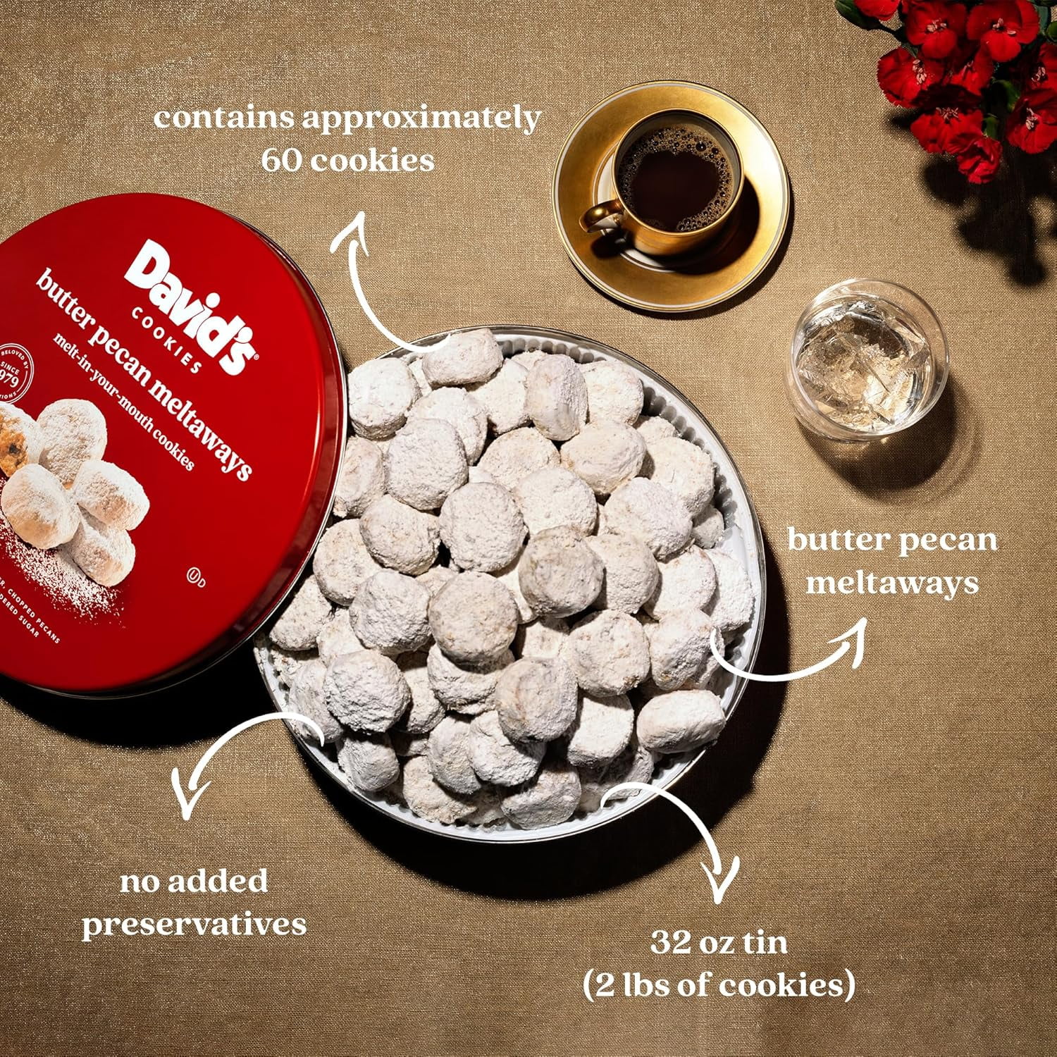 David’s Cookies Butter Pecan Meltaway Cookies, Gourmet Bakery Dessert in Gift Tin (32 oz) tolvf