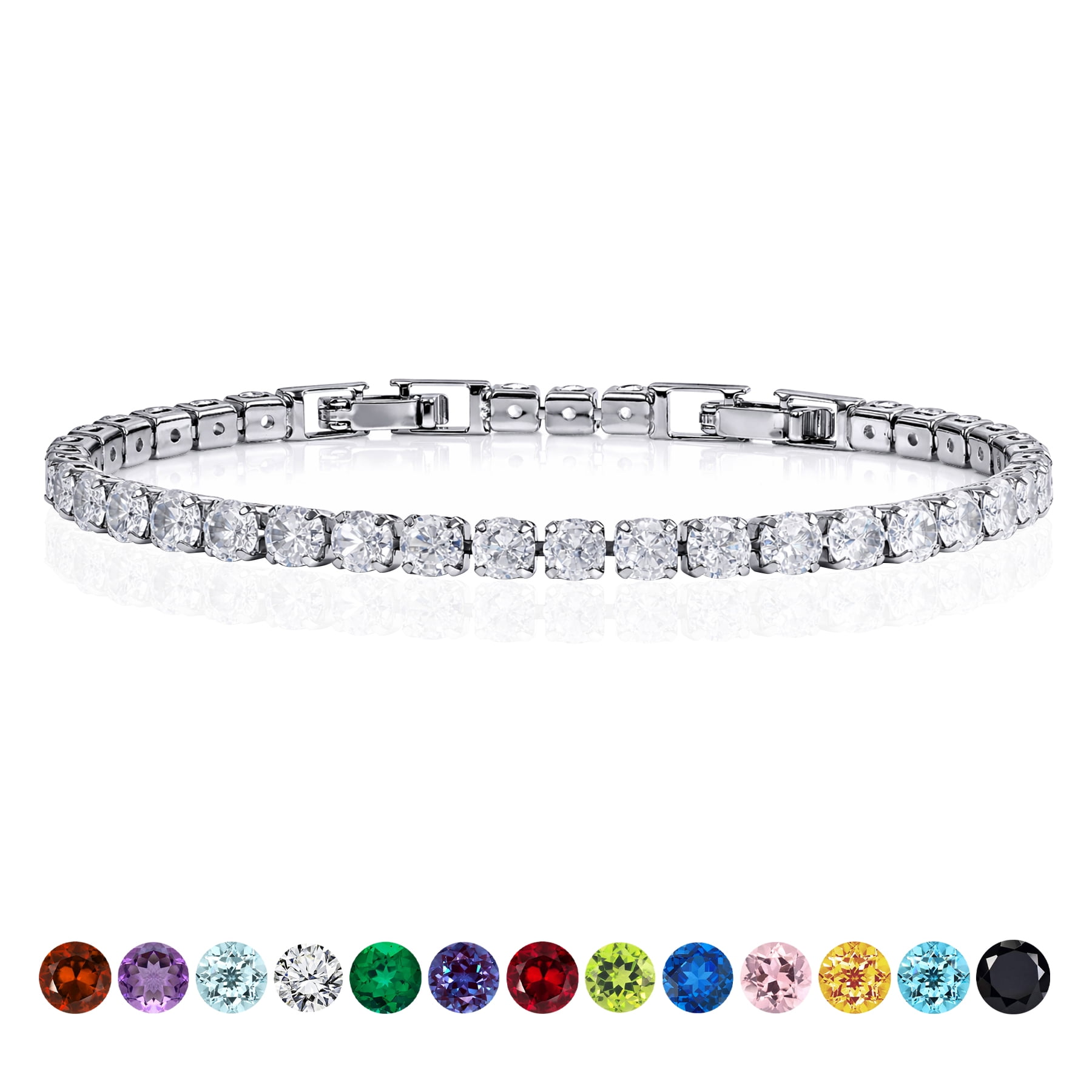 JeenMata 5.5 Carat Cubic Zirconia Tennis Bracelet Round Cut Eternity Design (White Gold Plated, 7.5 in) cr92c