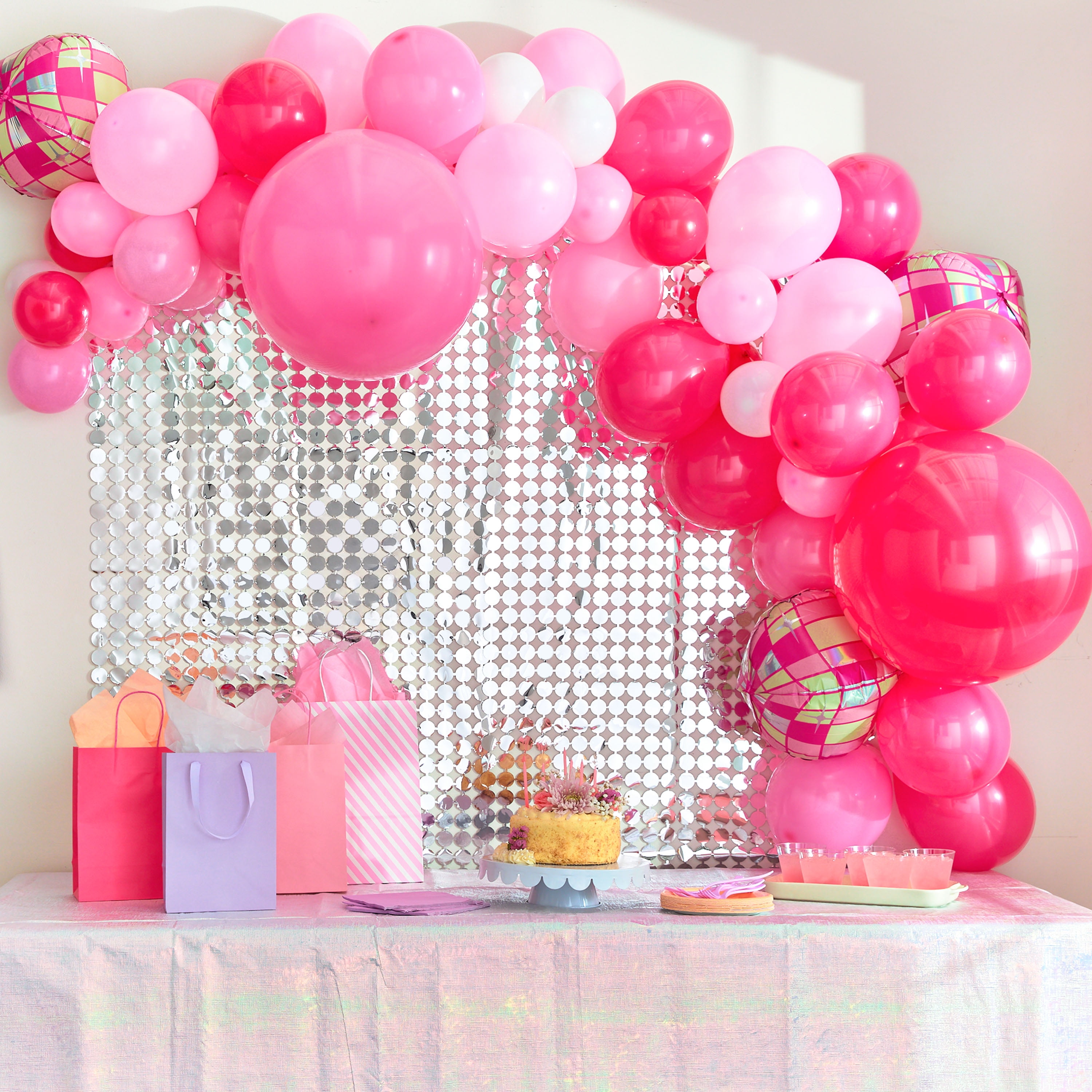 Way To Celebrate Disco Cowgirl Balloon Backdrop Kit, Pink and White Party Decorations (72 Pieces) 26llw