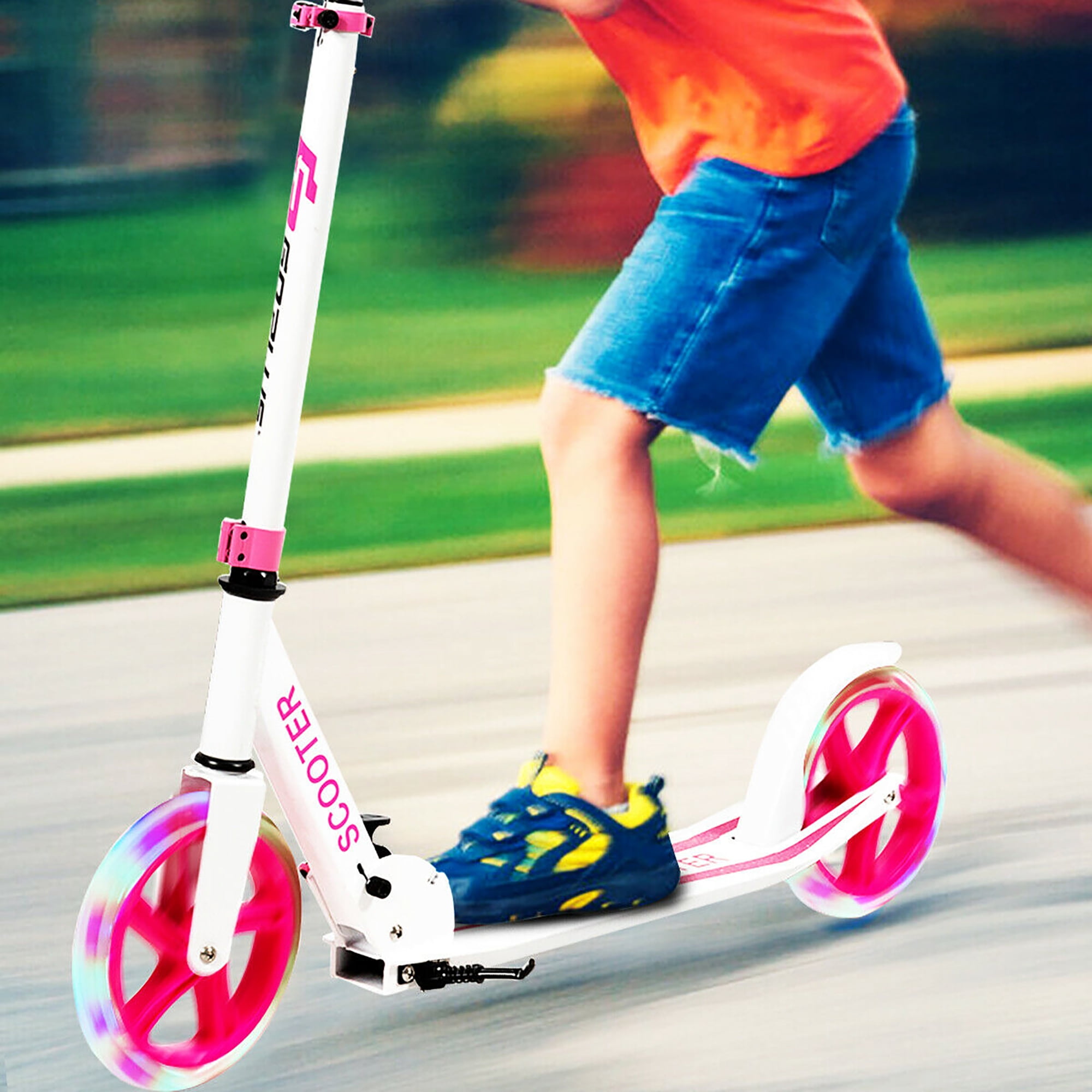 Costway Folding Kick Scooter with LED Light-Up Wheels (Pink, 8.5 lb) ayp7d