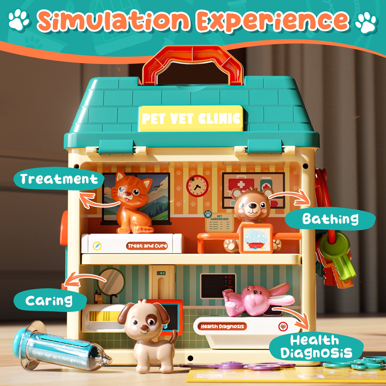 OROLIVING Pet Vet Toy Doctor Kit, Pretend Play Veterinary Clinic Playset with Medical Accessories (Multicolor, 9.84 x 8.66 x 4.53 in) 269ah