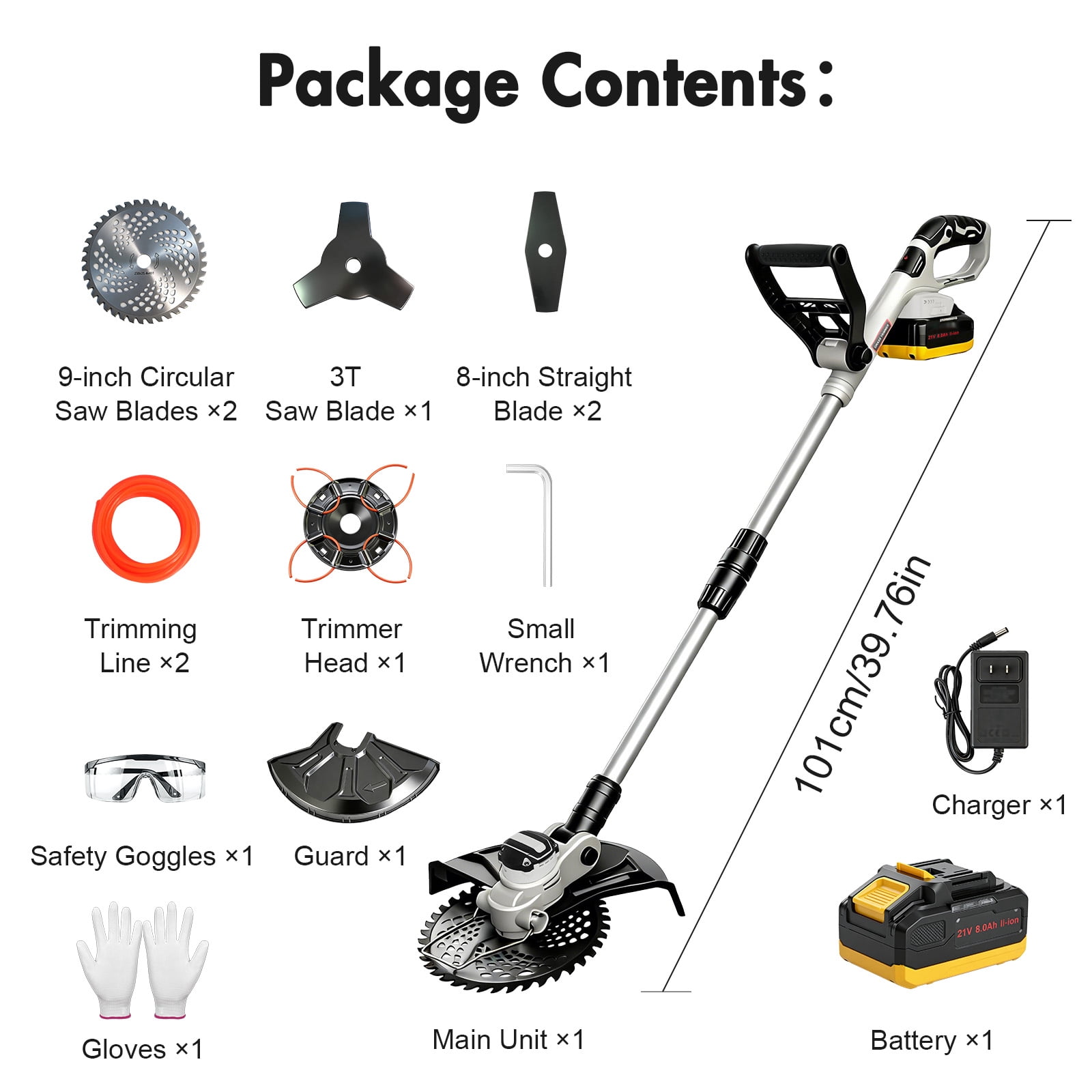 CATGOOD 13 in Cordless String Trimmer, 1300W Electric Weed Eater with 8Ah 24V Battery, 4-in-1 Brushless Lawn Edger (White, 13 in) e1evw