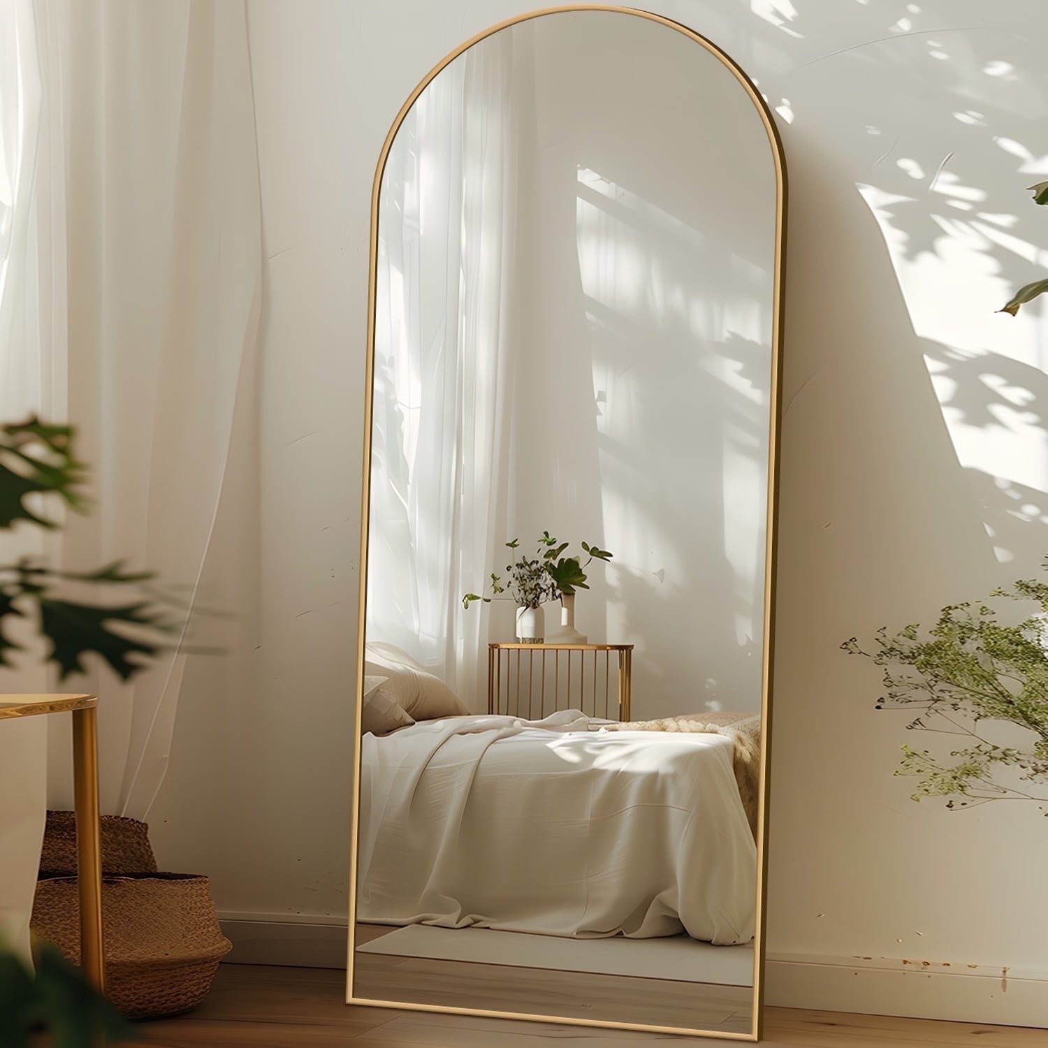 Antok Arched Full Length Floor Mirror, Standing Body Mirror for Bedroom and Living Room (Gold, 58 in x 18.1 in) v34q0