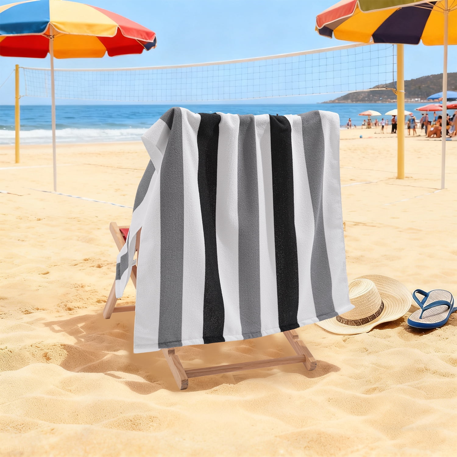 Jessy Home Stripe Beach Towel Set, Quick-dry Sand-resistant Soft Bath Towels (Black, 30 in x 60 in, 4 Pack) 66w41