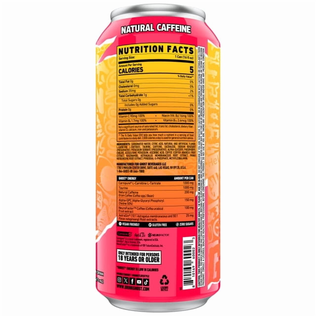 GHOST Energy Drink, Zero Sugar Performance Beverage, Strawbango Flavor (16 fl oz) 173zn