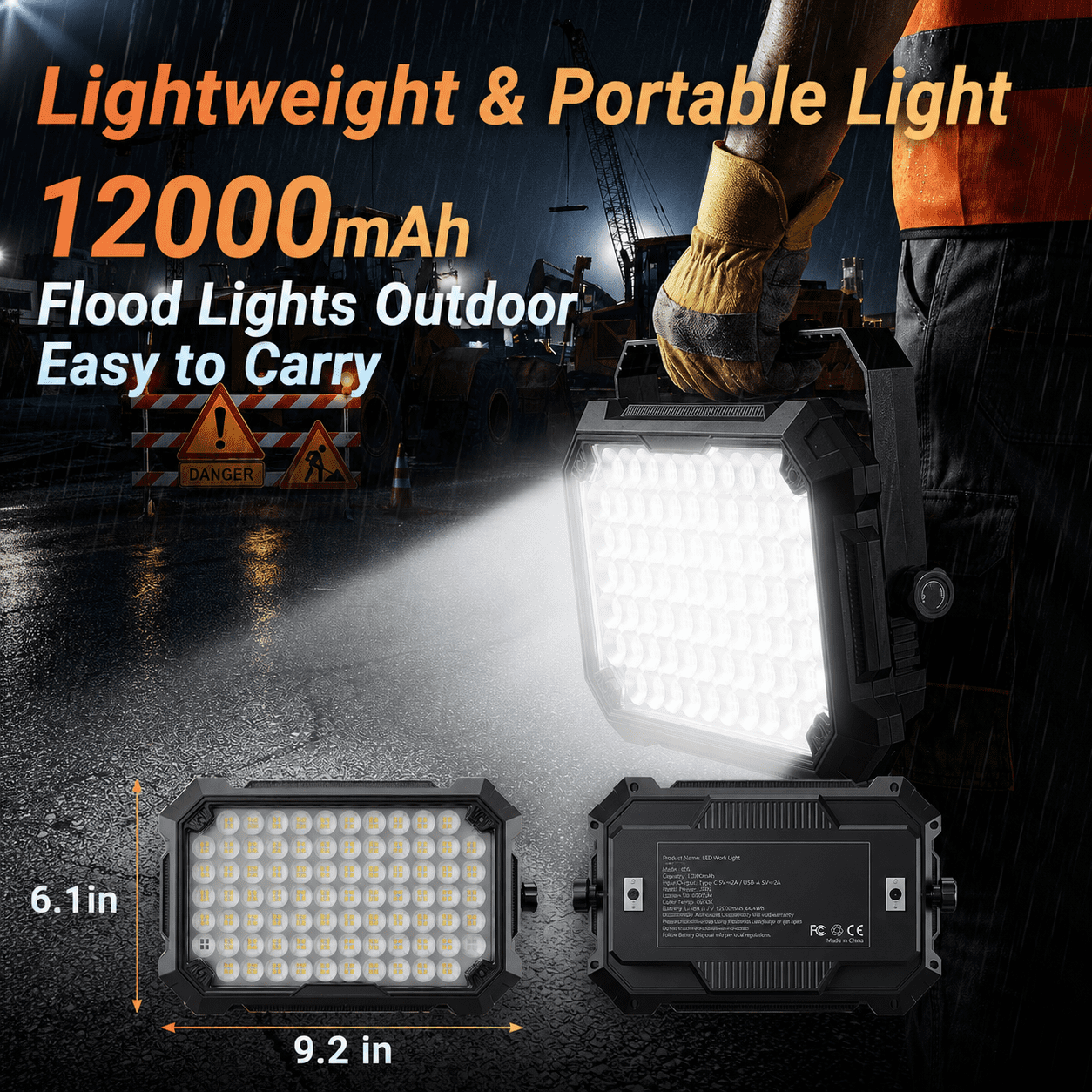 Lumdark Rechargeable LED Work Light, 10000 Lumens Portable Magnetic Shop Light with Hook, 4 Modes Waterproof for Garage and Camping (Black, 12000mAh) dexfi