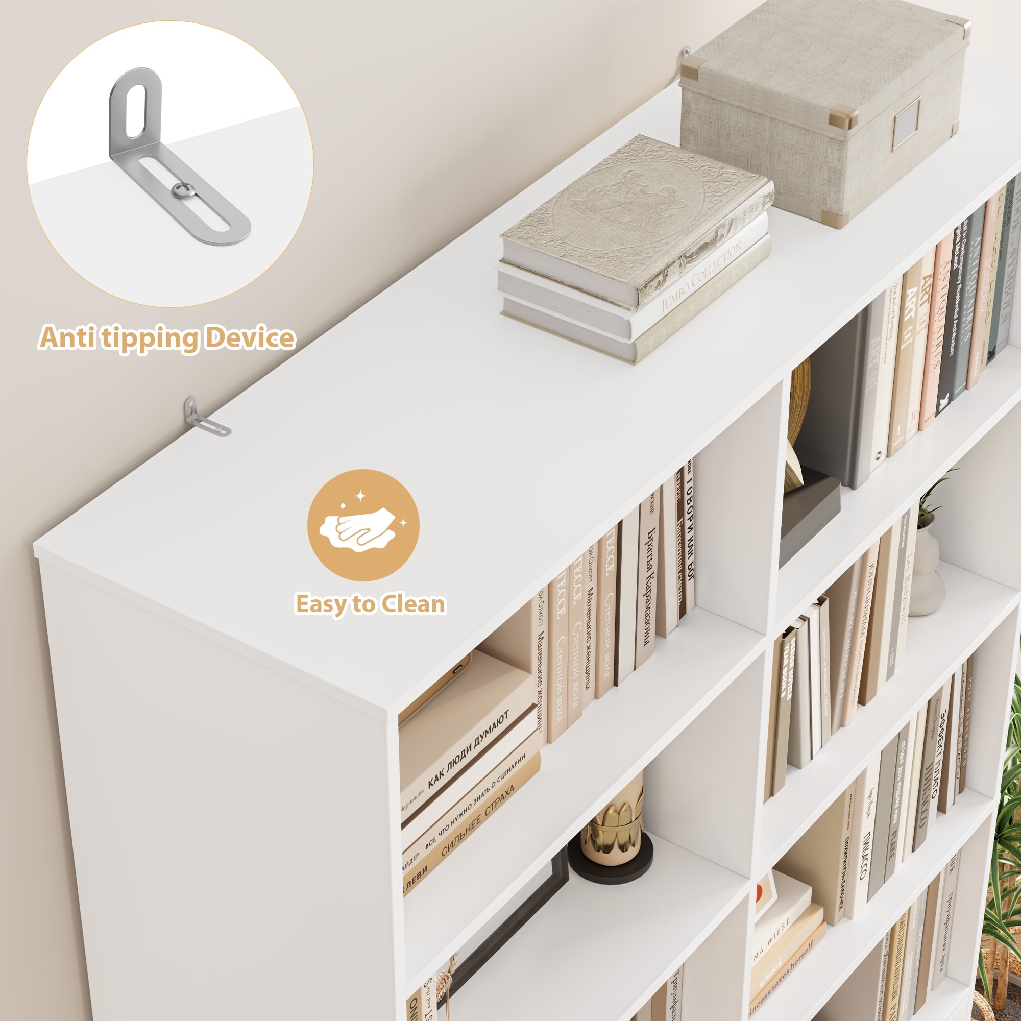 Hiphuta Tall Bookcase with Doors and Shelves, Freestanding Storage Display Cabinet for Home Office (White, 71 in H x 47.2 in W) nux95
