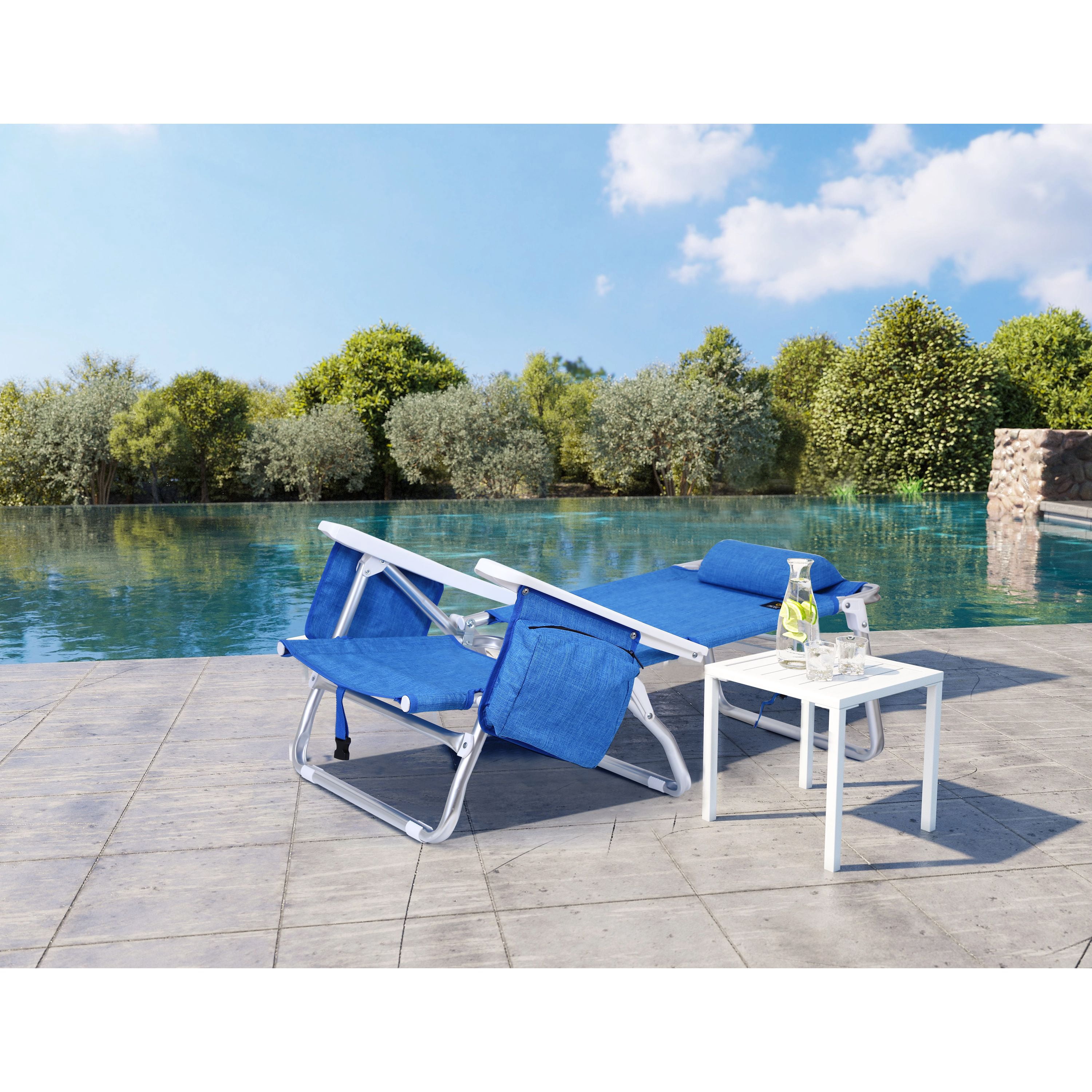 MUKE Backpack Beach Chair with Umbrella, Cooler, and Cup Holder (Blue, 1 Pack) gkwsu