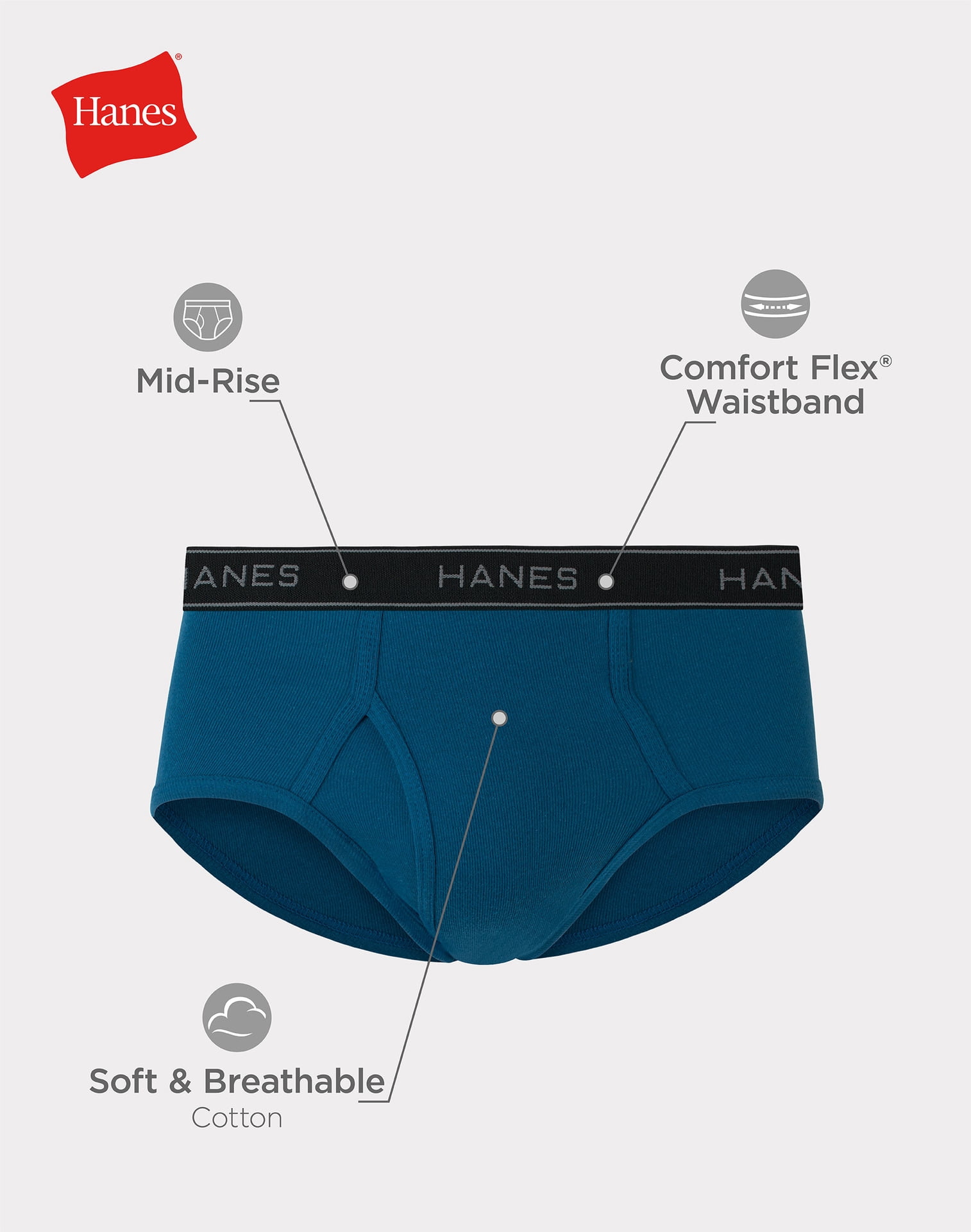 Hanes Men's Mid-Rise Cotton Brief Underwear (Blue, 10-Pack) x2jdb