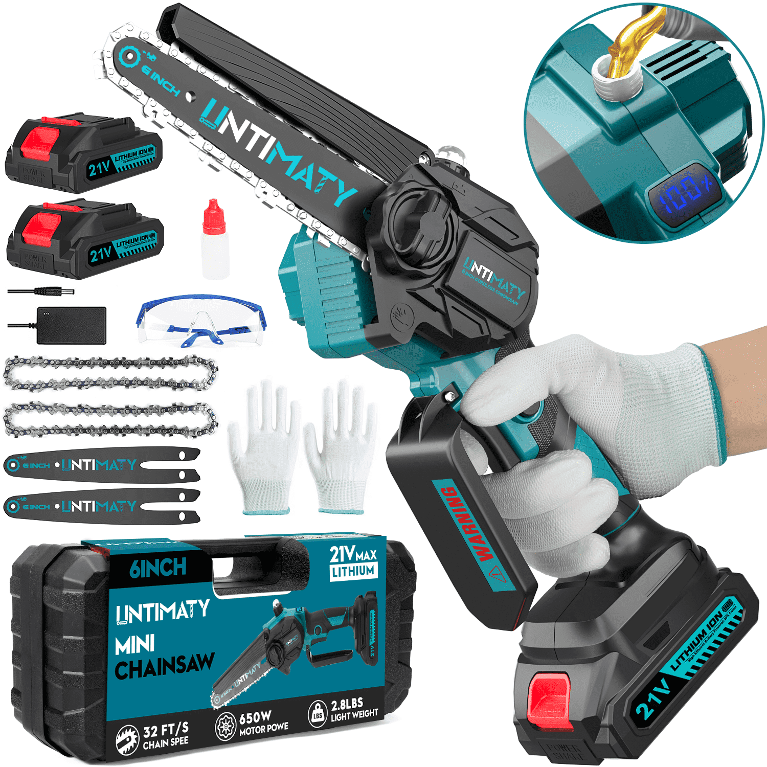 UNTIMATY Cordless Mini Chainsaw for Tree Trimming and Wood Cutting (Blue, 6 in) i8jxn