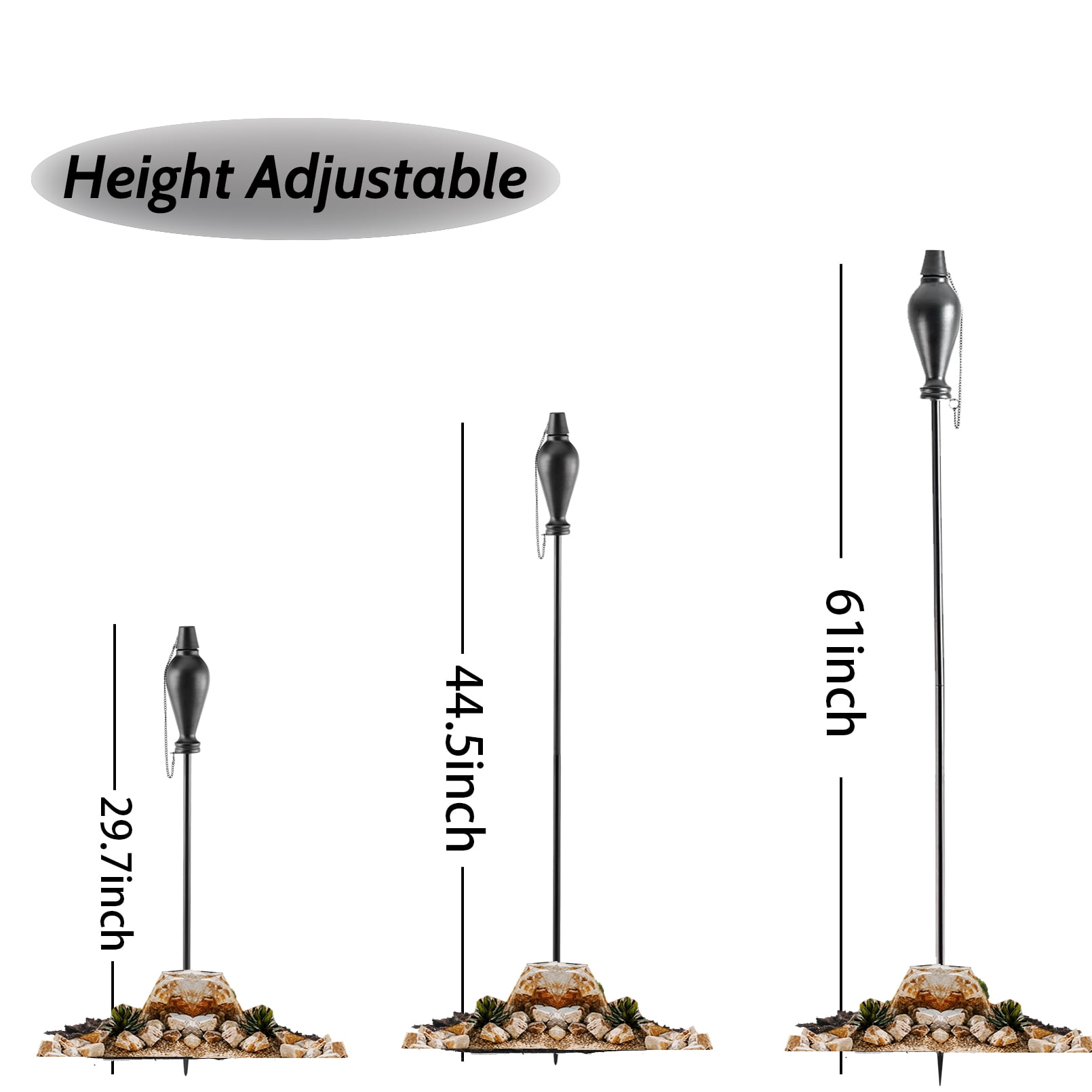 Tesrago Metal Citronella Garden Torches, Adjustable Height Outdoor Lighting (Matte Black, 6 Pack, 57 in) tdhq6