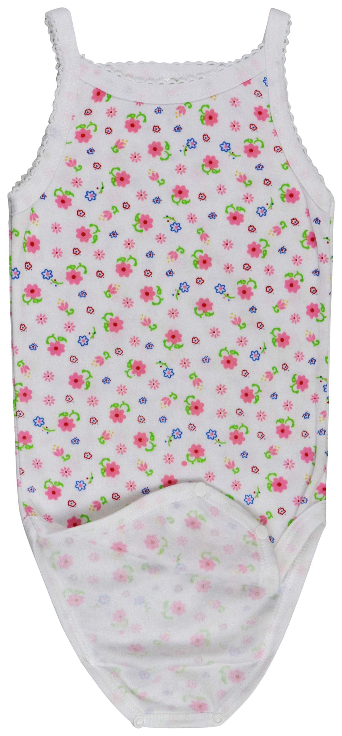 ToBeInStyle Girls' Ultra-Soft Cotton Spaghetti Strap Bodysuits with Ruffle Trim (Floral, 4 Pack, 3-6 Months) vopxu