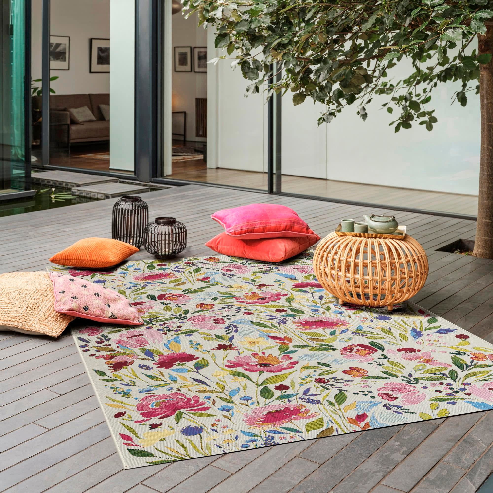 Unique Loom Outdoor Botanical Area Rug, Durable Flat-Weave Floor Covering (Blue, 5 ft 3 in x 8 ft) jjquo