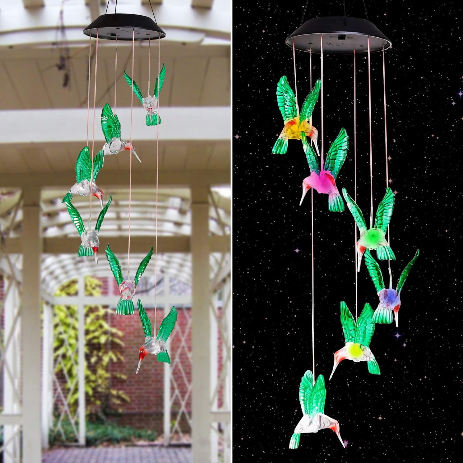 Bshapplus Solar Hummingbird Wind Chimes, Color Changing LED Waterproof Outdoor Hanging Light (1 Pack) 65wrk