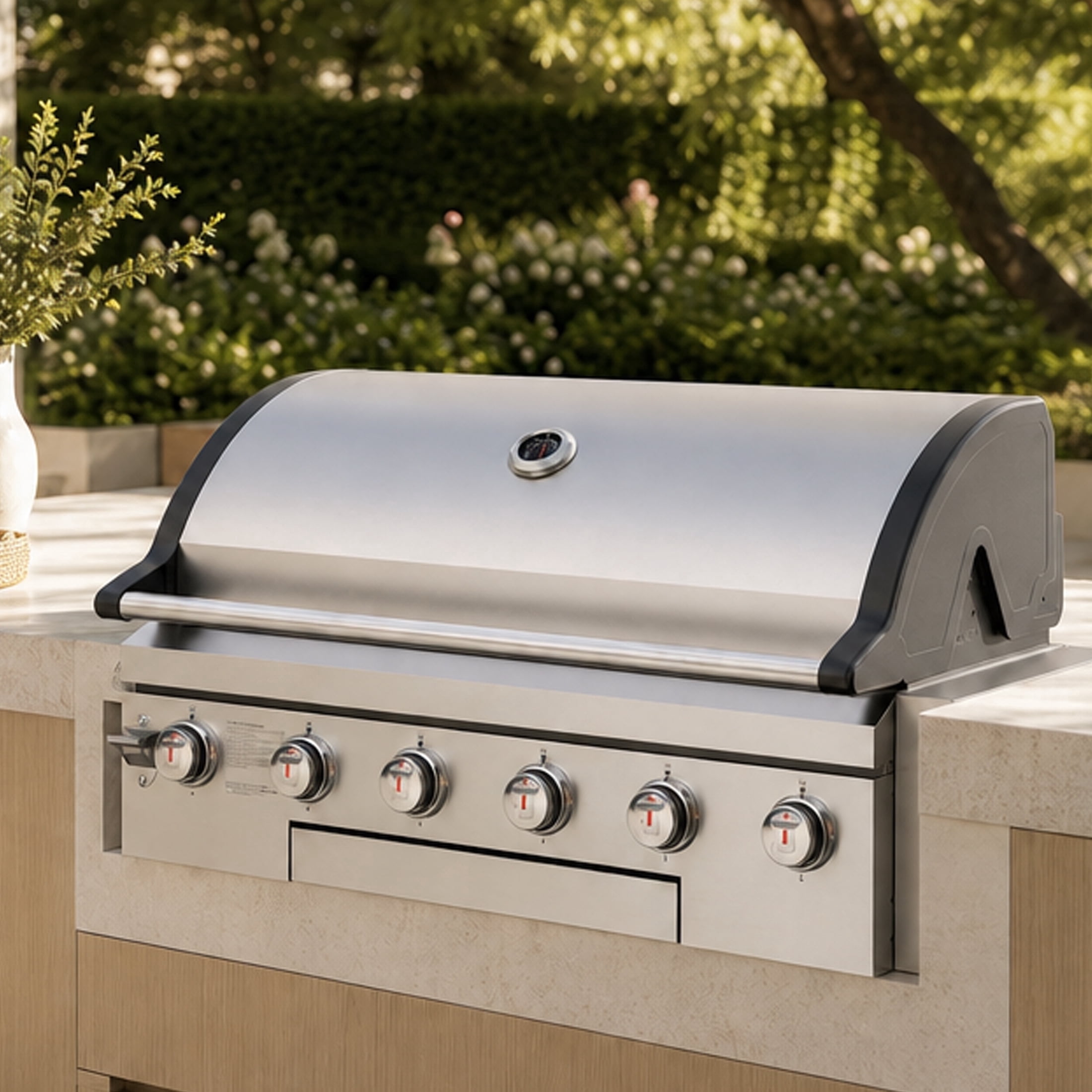 Flintex 6-Burner Built-In Gas Grill, Outdoor Kitchen BBQ Head with 859.8 sq in Cooking Area (Stainless Steel, 60,000 BTU) yyrio
