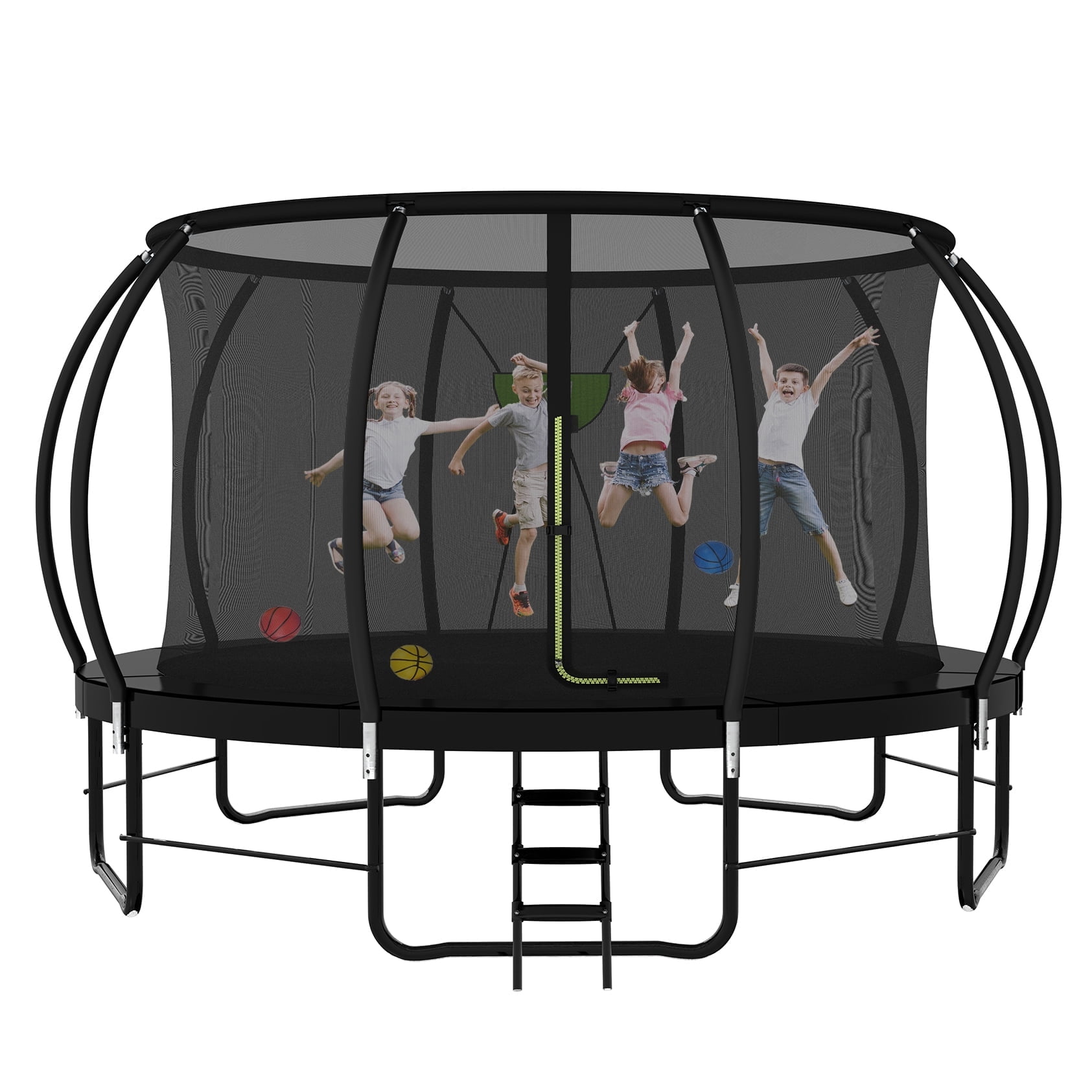 DVH 16ft Outdoor Recreational Trampoline with Safety Enclosure, Ladder, and Basketball Hoop Set (Black, 16ft) a916t