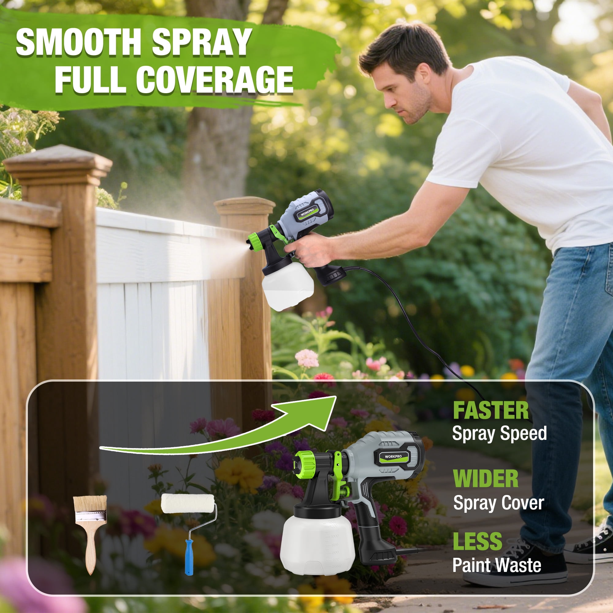 WORKPRO HVLP Paint Sprayer, Electric Spray Gun with 4 Nozzles and Adjustable Flow (44 fl oz) 30e3k