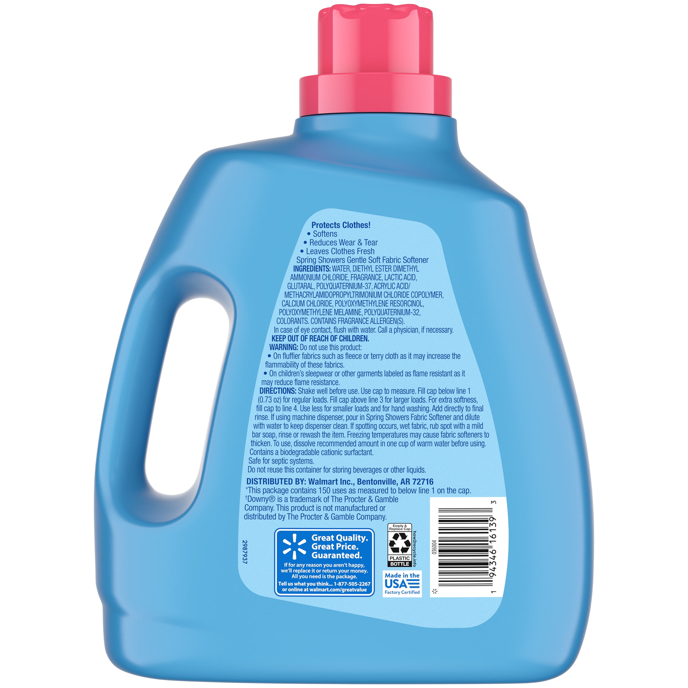 Great Value Fabric Softener, Spring Showers Scent, Wrinkle-Reducing Formula (111 fl oz) 9julg