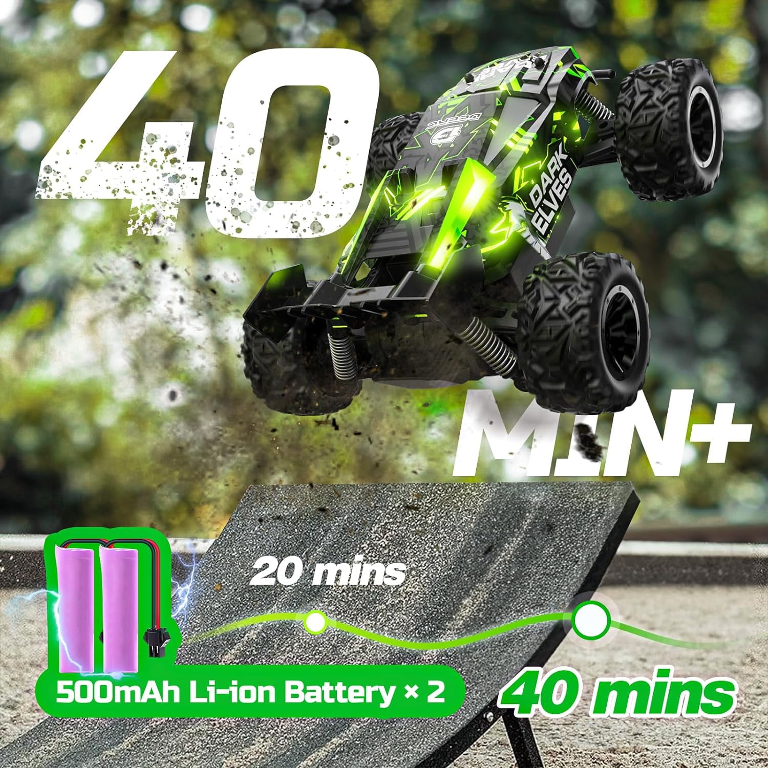 DEERC Remote Control Car, All-Terrain Off-Road Monster Truck with LED Lights and 2 Rechargeable Batteries (Green, 1 Pack) nyho8