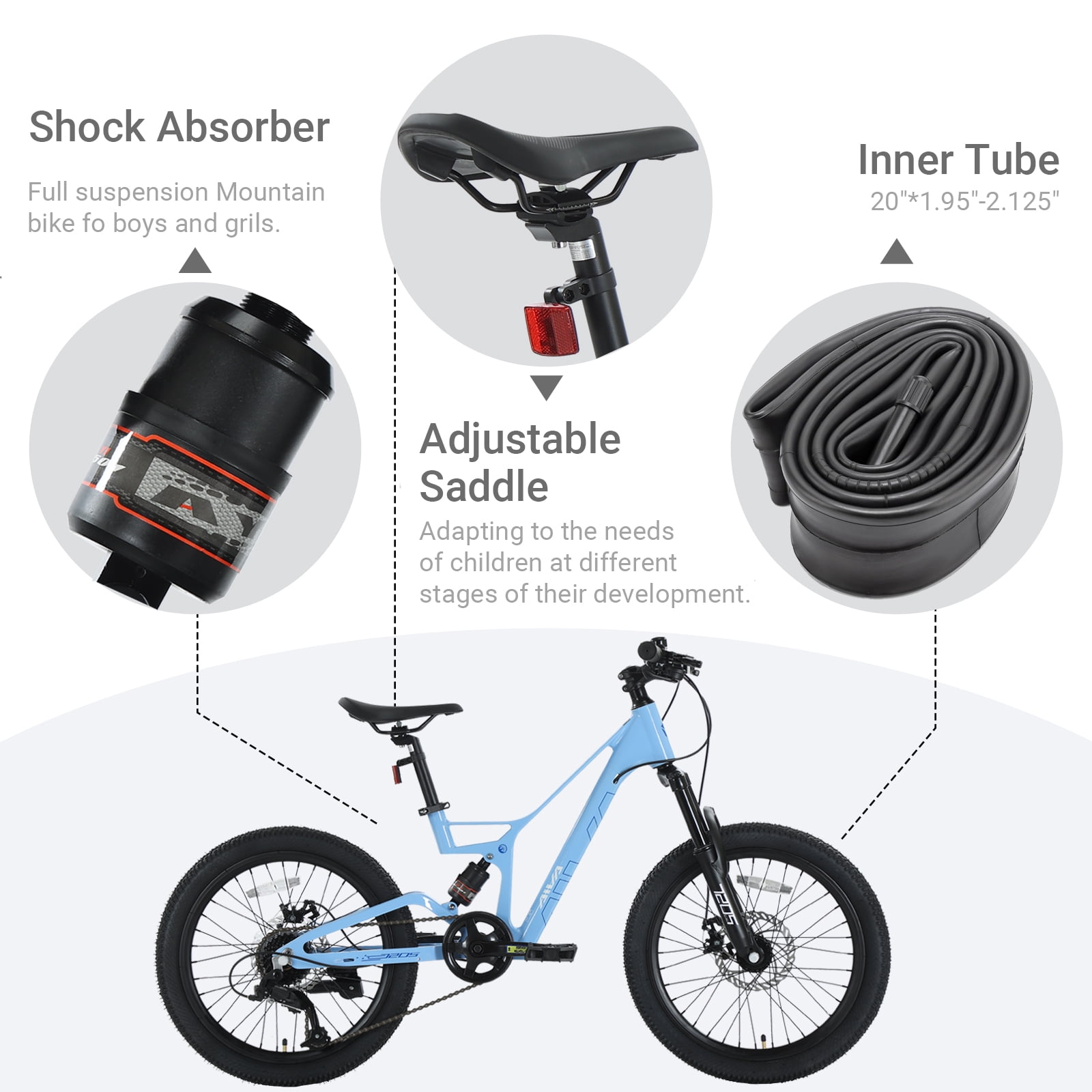 Aiva Products 20 Inch Full Suspension Mountain Bike, Magnesium Frame Outdoor Cycling Bicycle (Blue, 20 in) ce6gr