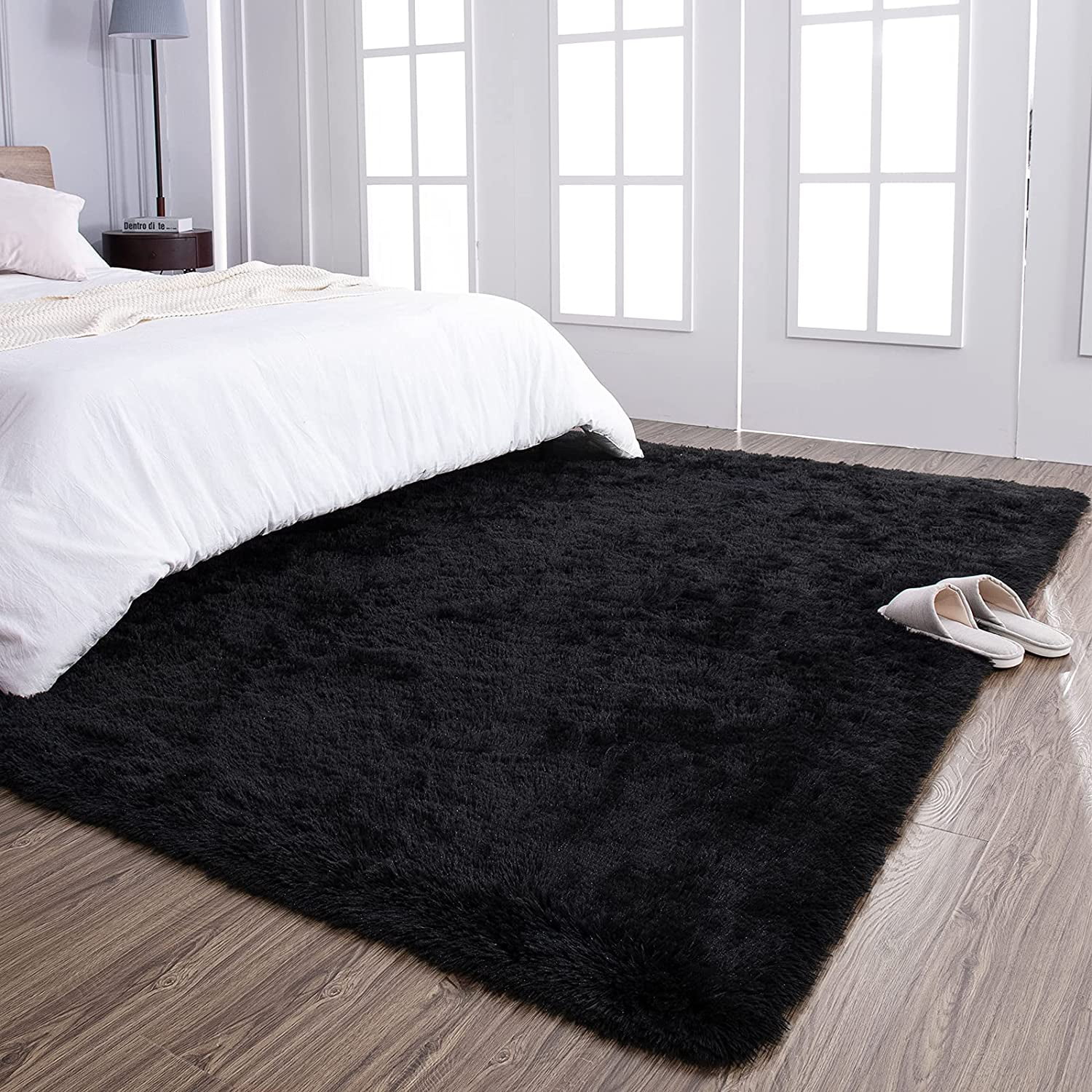 TWINNIS Shag Area Rug, Soft Fluffy Carpet for Living Room and Bedroom (Black, 5 ft x 8 ft) qdesq