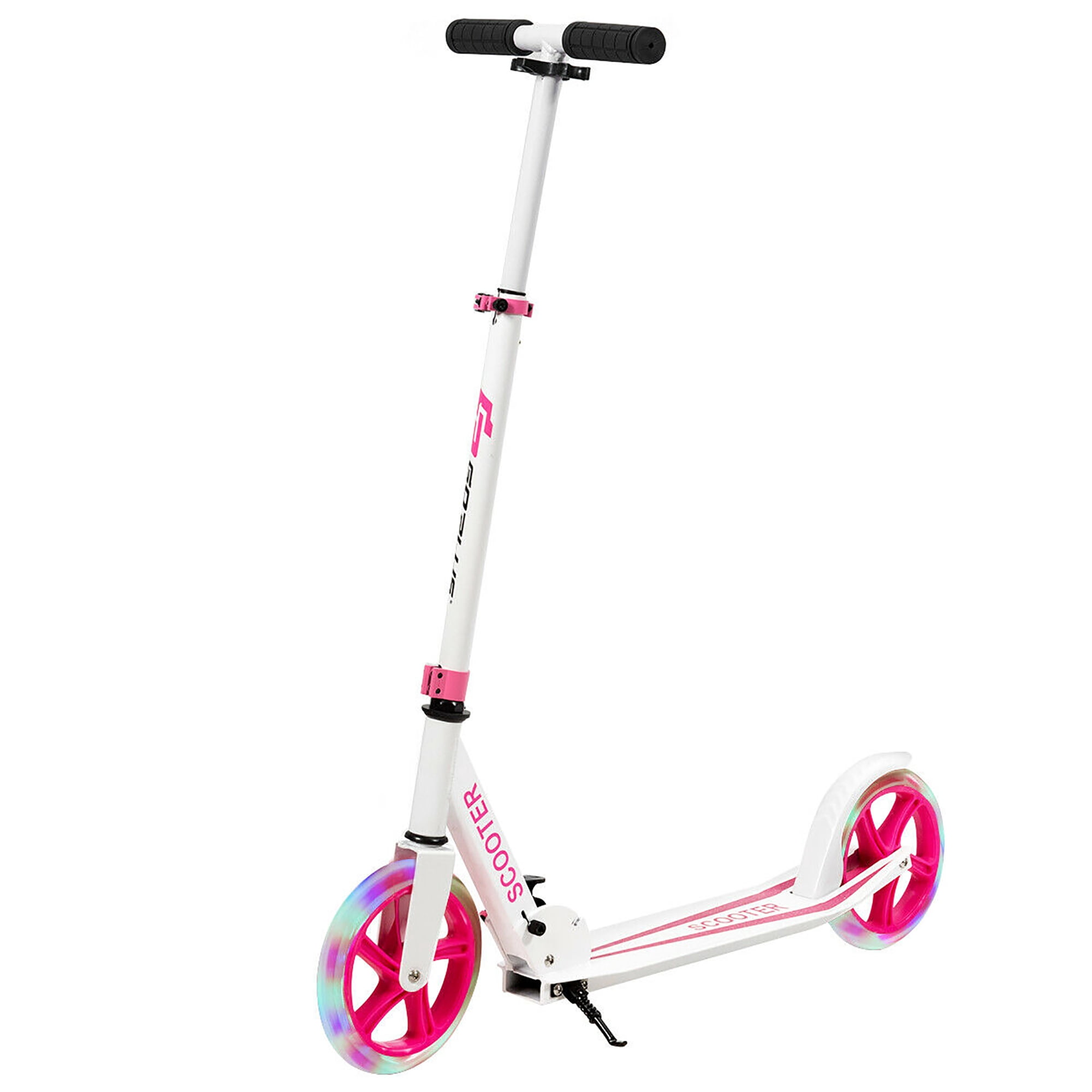 Costway Folding Kick Scooter with LED Light-Up Wheels (Pink, 8.5 lb) ayp7d