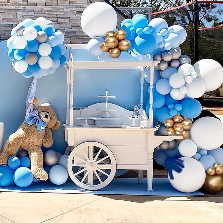 MMTX 142pcs Balloon Garland Arch Kit for Birthday Wedding Party Decoration (Blue, White, Gray, 142 Pieces) km4nq
