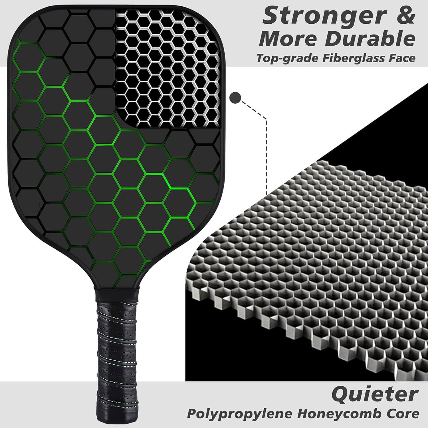 Pickleball Paddle Set (4 Rackets, 4 Balls, Carrying Bag, Fiberglass Graphite Surface, Black, 4-Pack) cqesw
