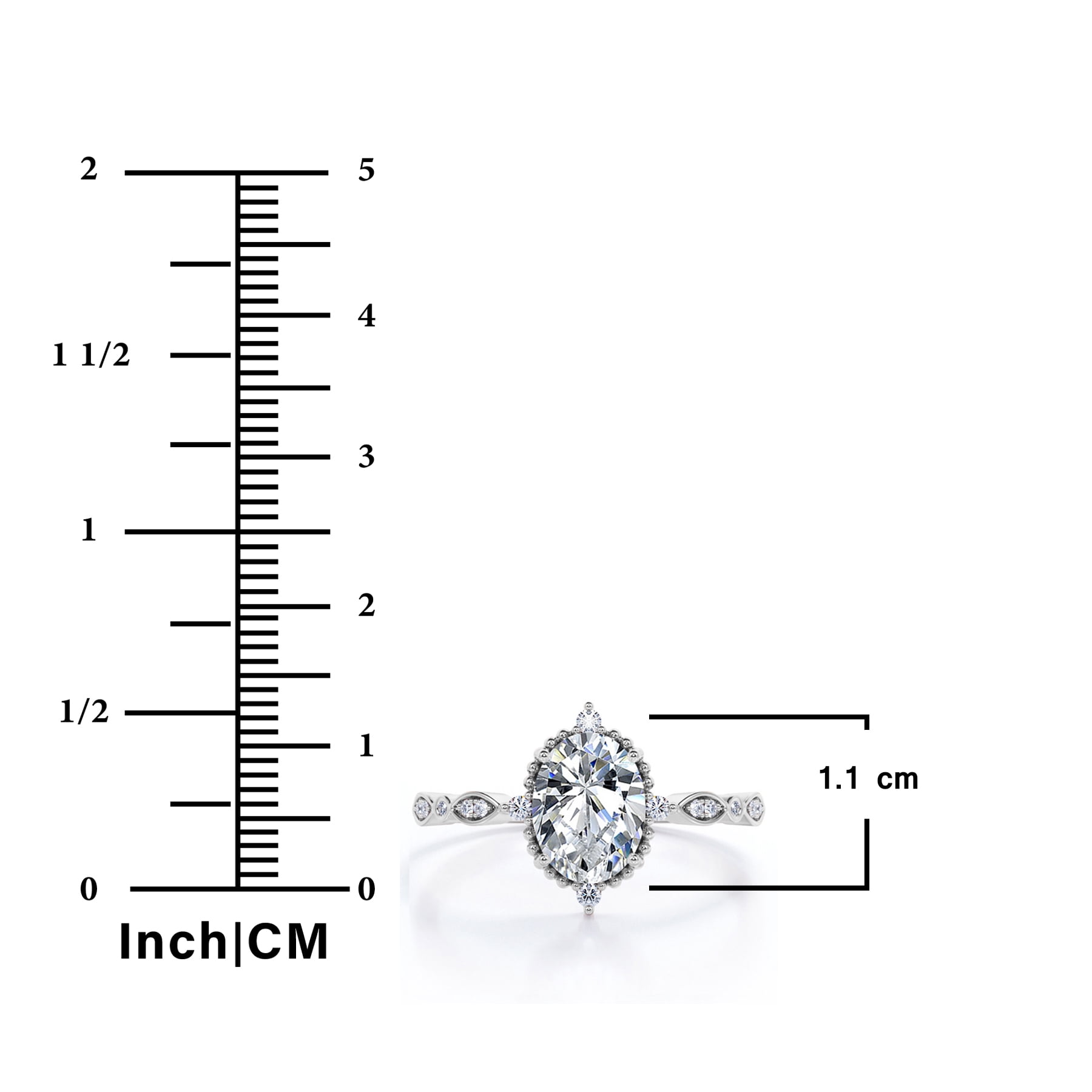 JeenMata 1.5 Carat Moissanite Oval Engagement Ring Vintage Filigree 5-Stone Milgrain (White Gold Plated, Size 7) xln6w