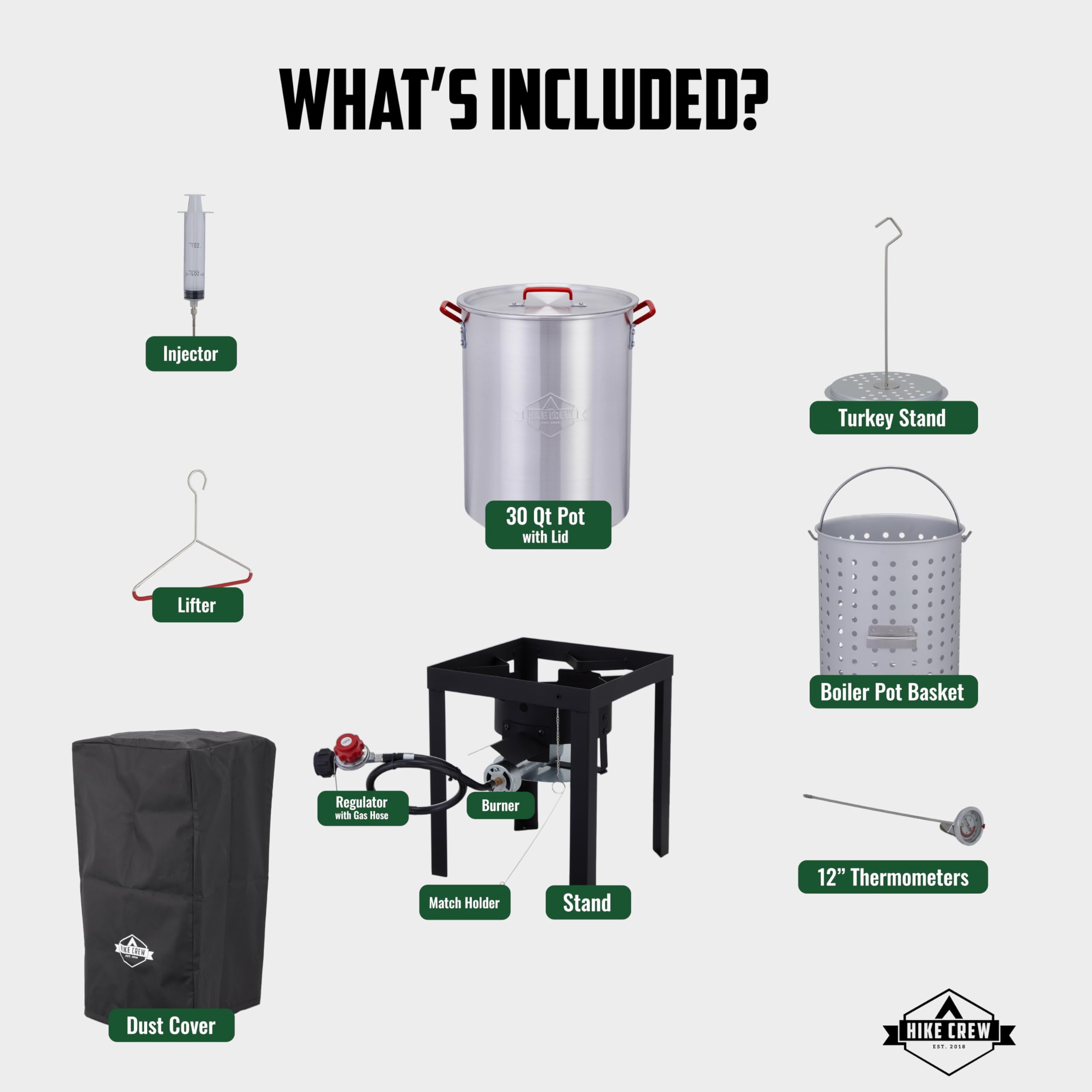 Hike Crew 10-Piece Outdoor Turkey Fryer Kit with 30 qt Boiling Pot and 10 qt Fryer Pot wv55i