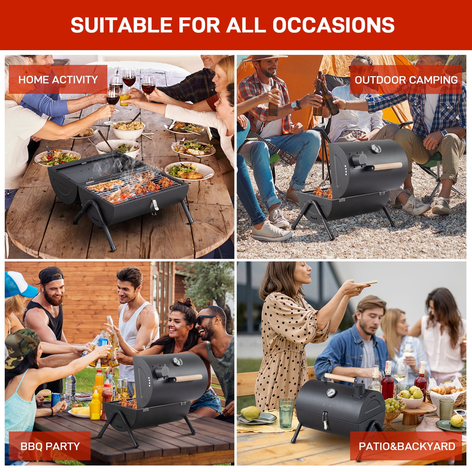 Zimtown Portable Charcoal BBQ Grill for Outdoor Camping (Black, 13.5 in x 8.5 in) 9n5bv