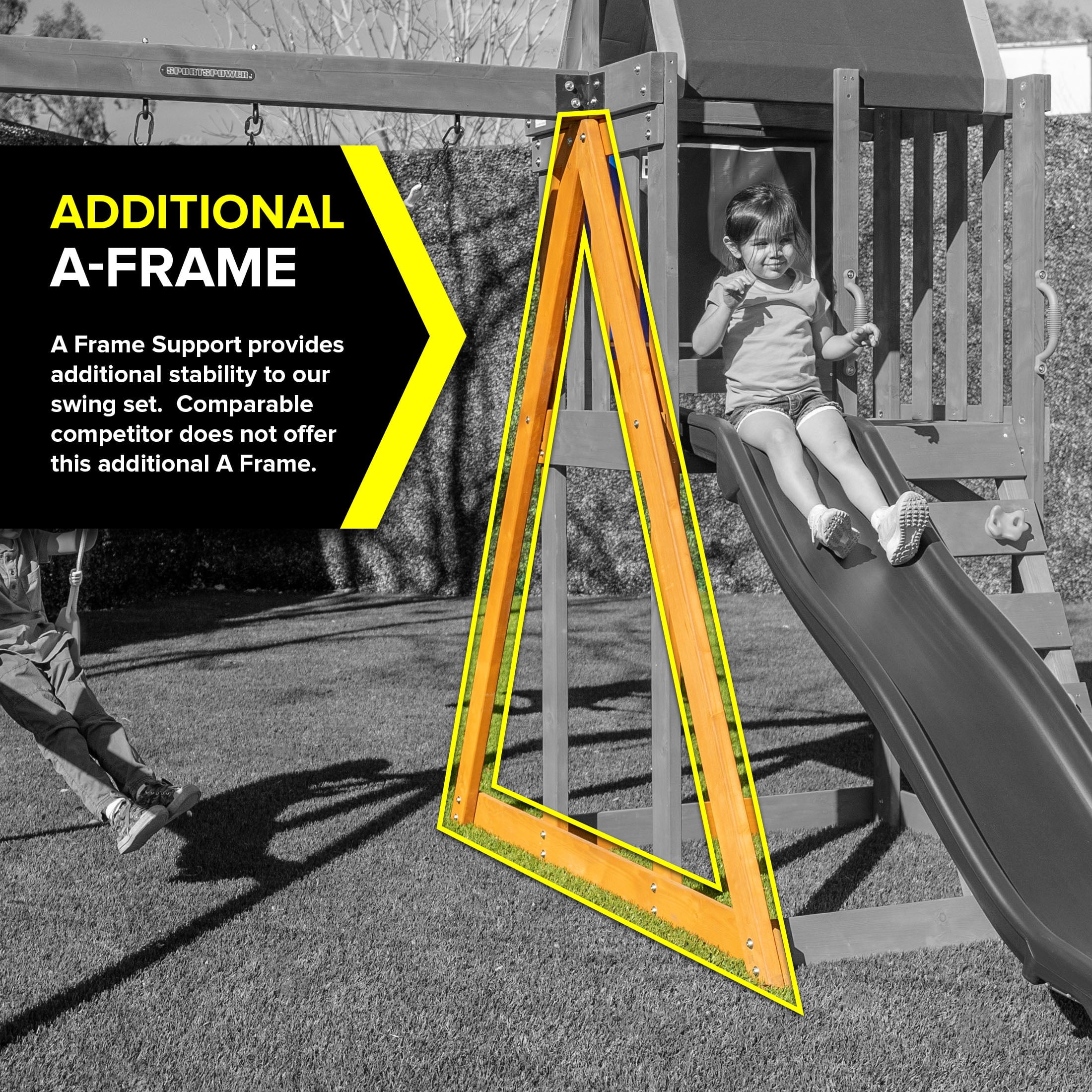 Sportspower North Peak Wooden Swing Set with Slide, Play Fort, Rock Climber & Sandbox (Yellow, 1 Set) 6q85e