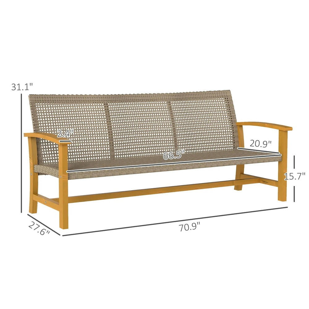 Barara King 3-Seat Outdoor Wicker Sofa, Acacia Wood Patio Couch with Steel Frame (Brown, 75 in) j0tuo