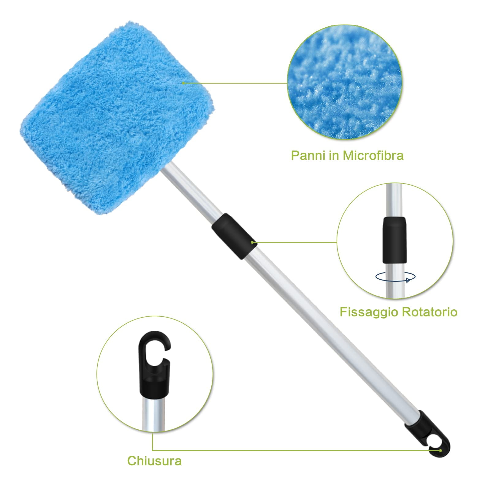 Manelord Car Windshield Cleaning Tool Kit with Extension Handle and Microfiber Pads (1 Set) u48w7