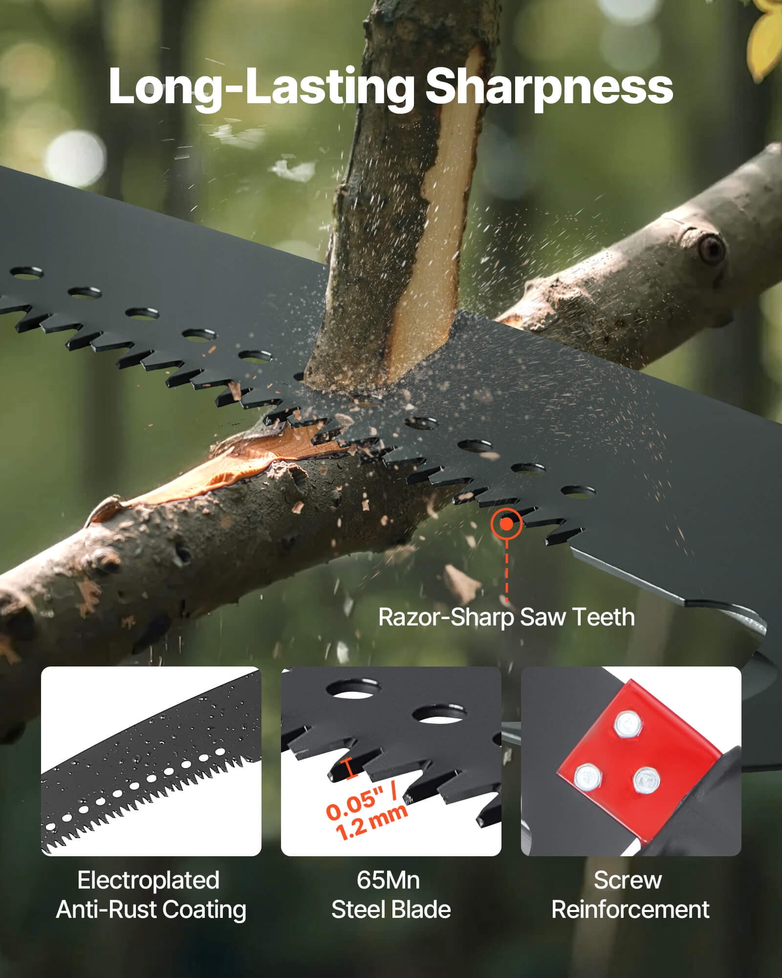 VEVOR Manual Pole Saw, Extendable Tree Pruner with 65Mn Steel Blade, Lightweight Fiberglass Handle for High Branch Trimming (27 ft) tbxjr