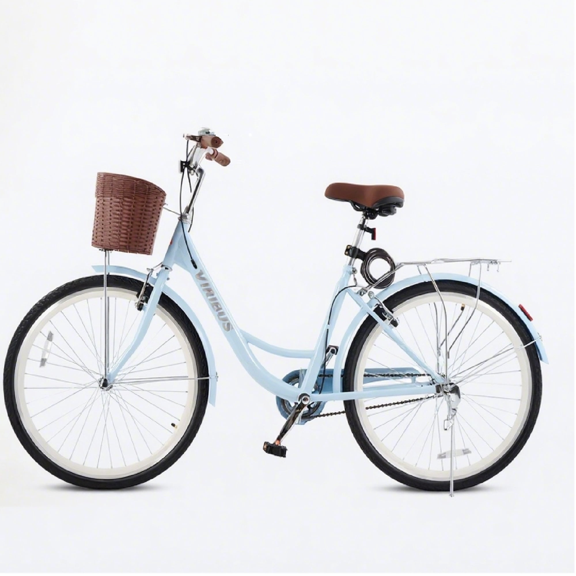 Viribus 24-inch Women's City Cruiser Bicycle with Carbon Steel Frame and Basket (Blue, 24 in) snlr2