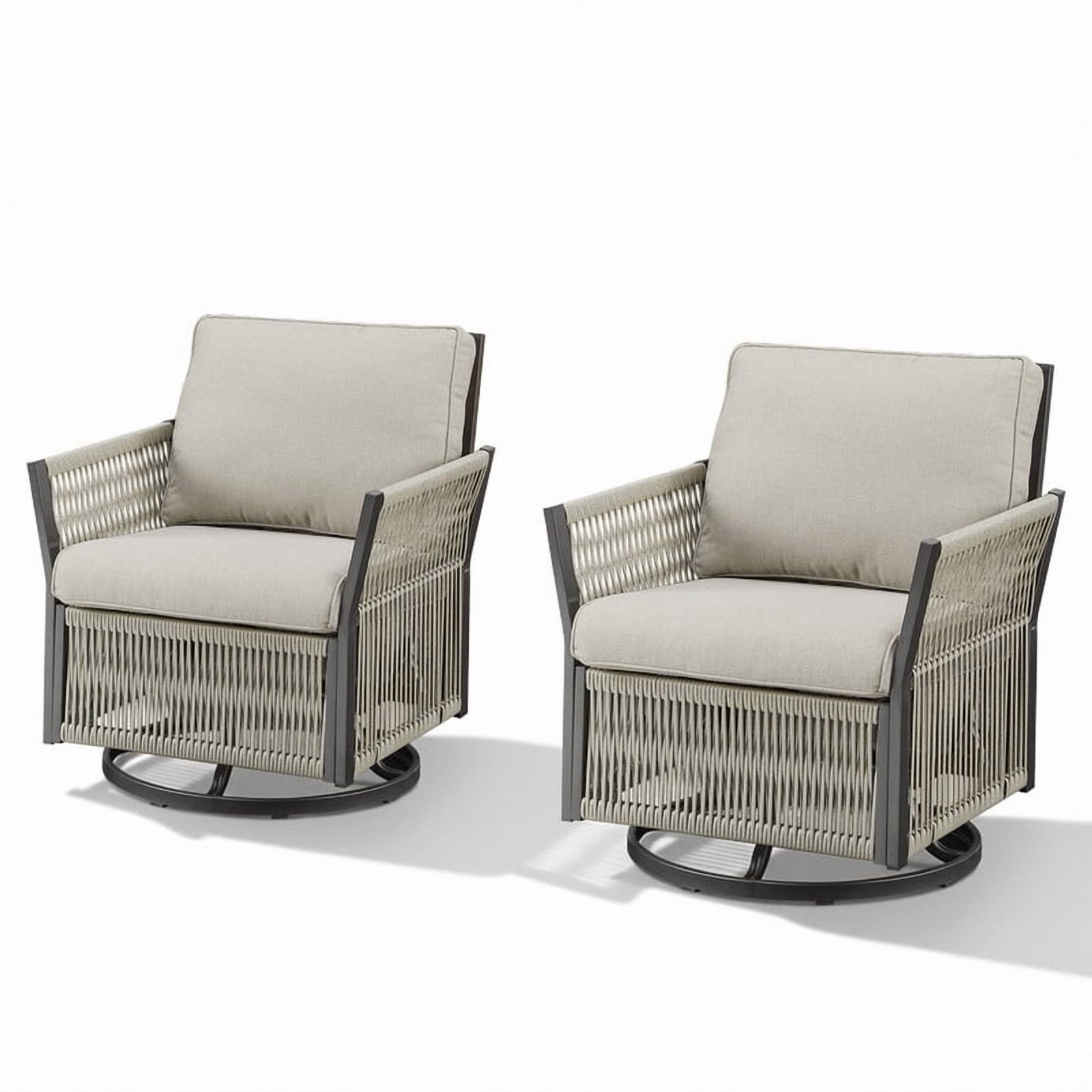 Opohoro Outdoor Swivel Rocking Chair Set, Wicker Patio Furniture with Cushions (Beige, 2-Piece Set) zq6ad