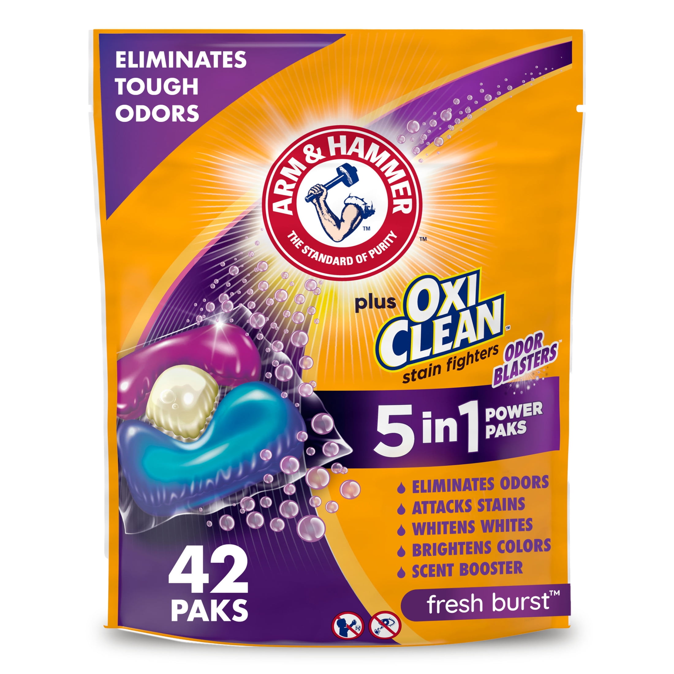 ARM & HAMMER Plus OxiClean Odor Blasters 5-in-1 Laundry Detergent Power Paks (Fresh Burst, 42 Ct) ikqn3