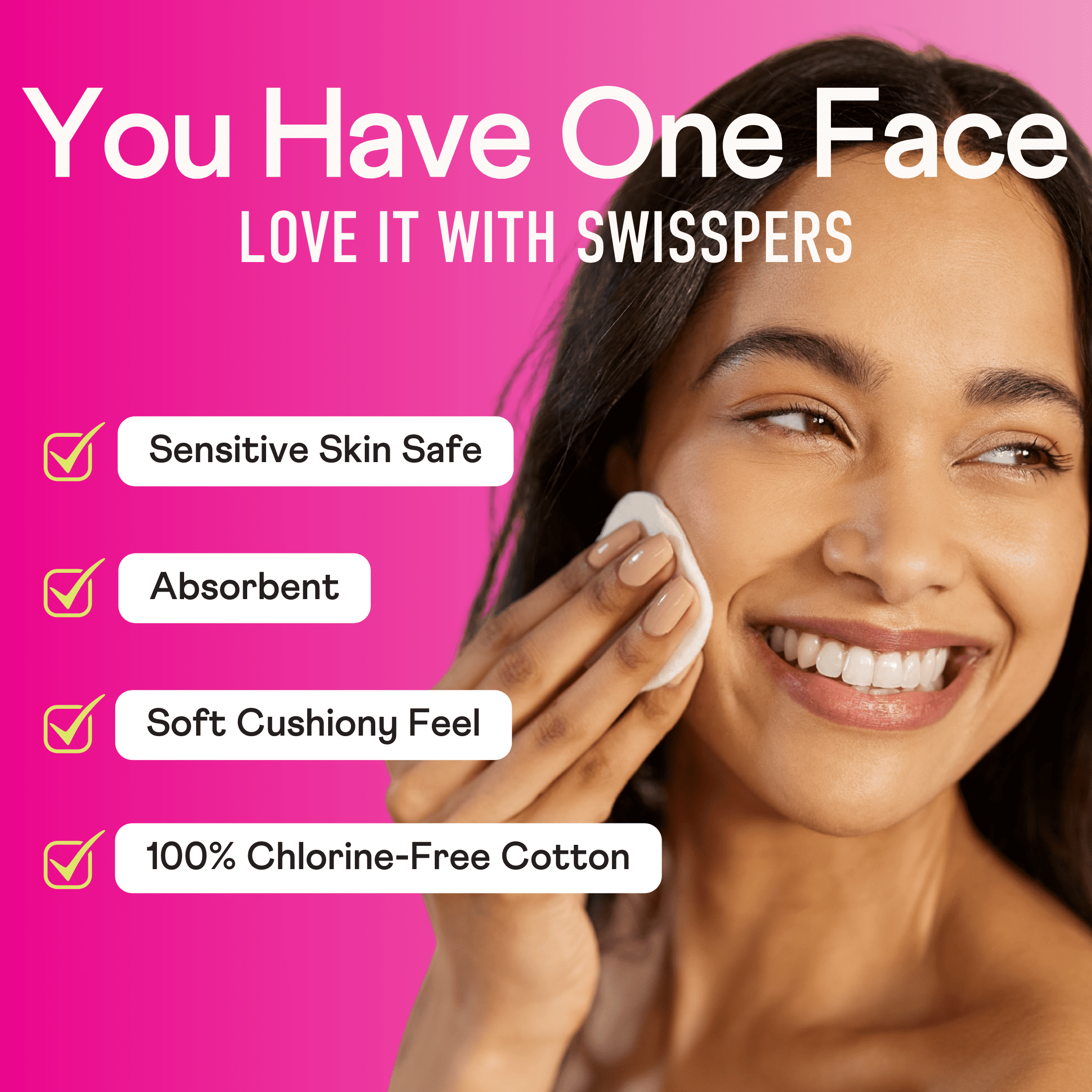 Swisspers Premium Cotton Rounds, Dual-Sided Hypoallergenic Facial Pads (300 Count) dc36x