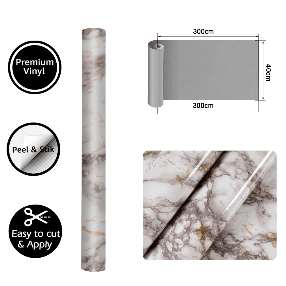 Hibalala Marble Contact Paper Peel and Stick Countertop Film (White, 15.7 in x 118 in) mrfhl