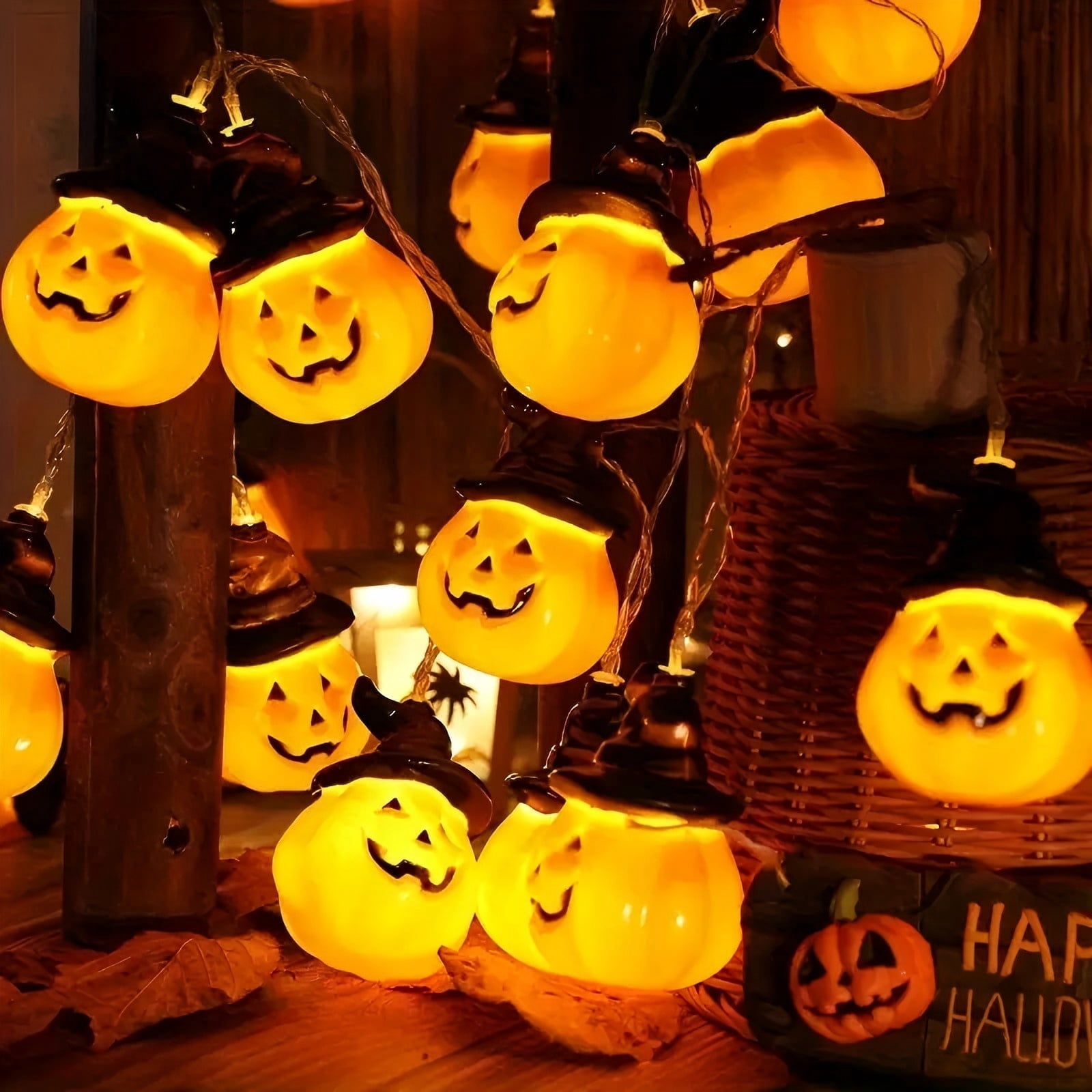 PMMIPNW Halloween Pumpkin String Lights with Wizard Hats (Orange, 10 ft) ylg18