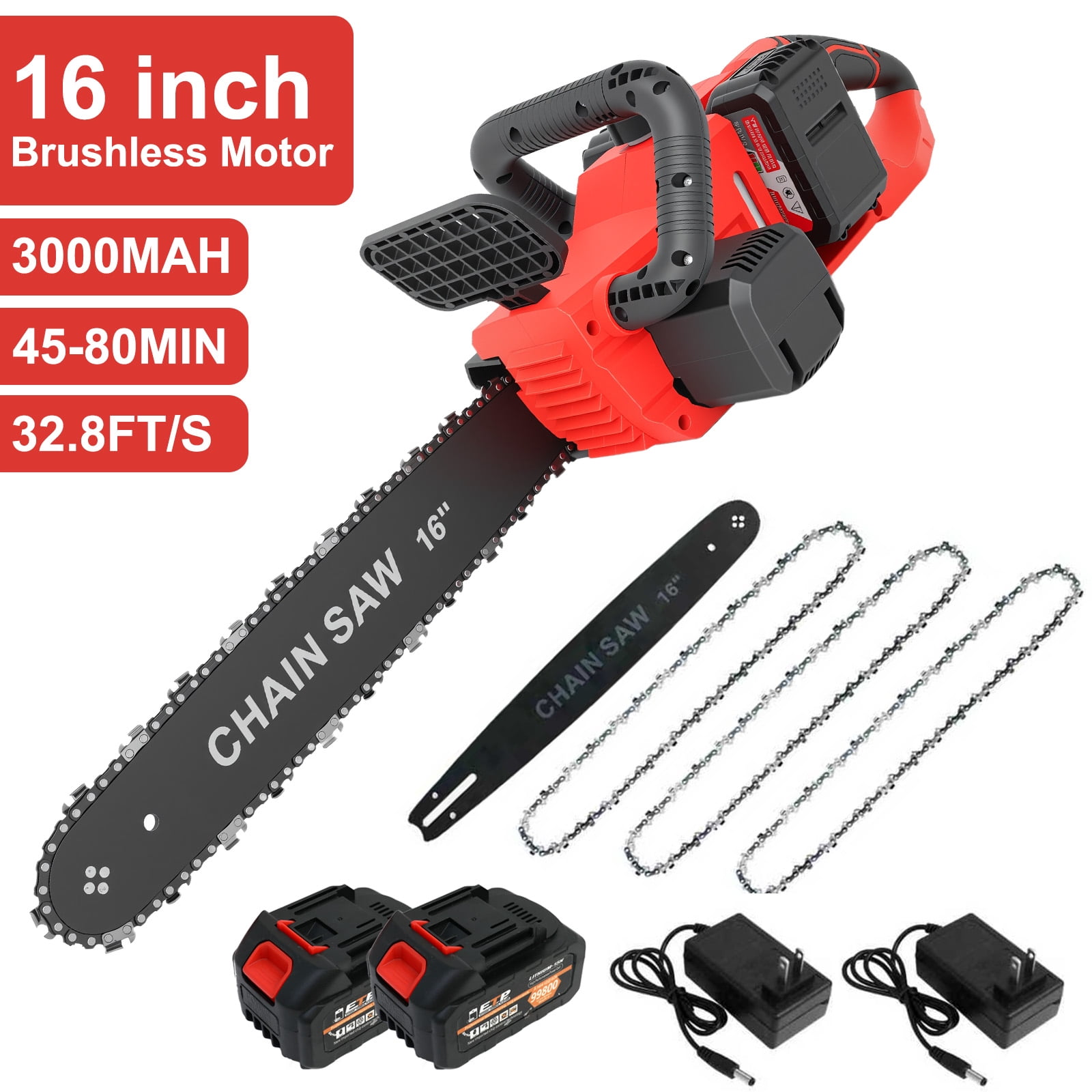 CATGOOD 16-inch Cordless Electric Chainsaw, High-Power Brushless Motor for Wood Cutting and Tree Trimming (Black, 16-inch) xxi47