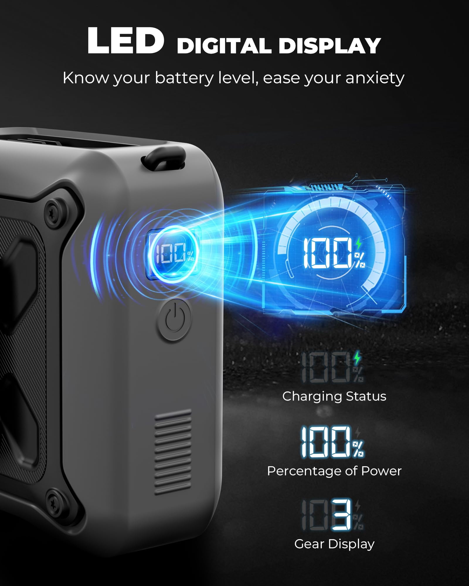 FrSara Portable Waist Fan Clip-on Personal Cooling Fan with LED Display and Flashlight (Black, 8000mAh) t5dwg
