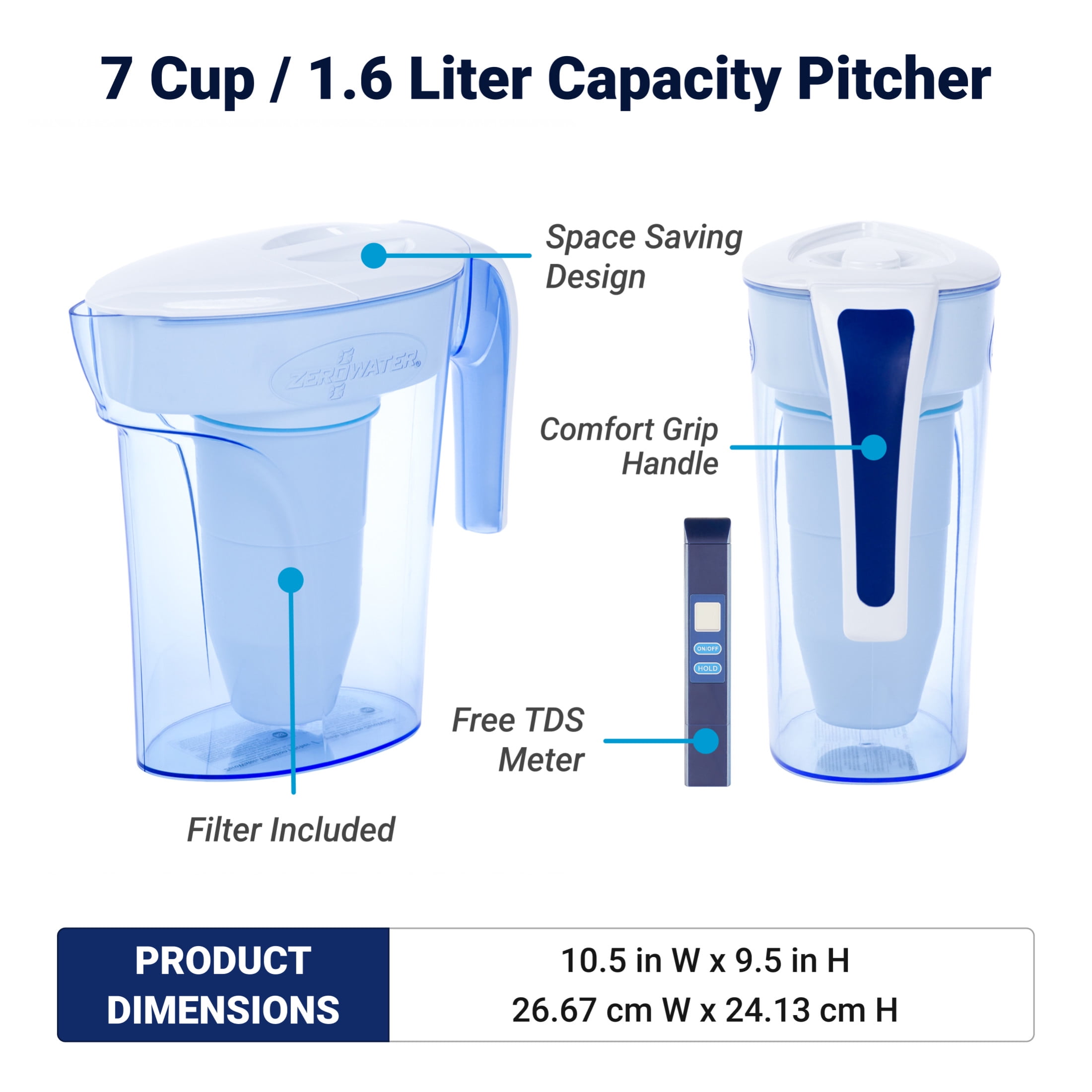 ZeroWater 7 Cup 5-Stage Ready-Pour Water Filter Pitcher (Blue, 7 Cup) pmff4