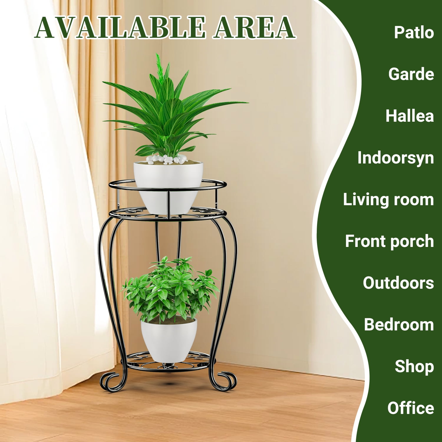 Foukus 2-Tier Metal Plant Stand, Rust-Resistant Indoor and Outdoor Flower Display Rack (Black, 19 in) 67kka