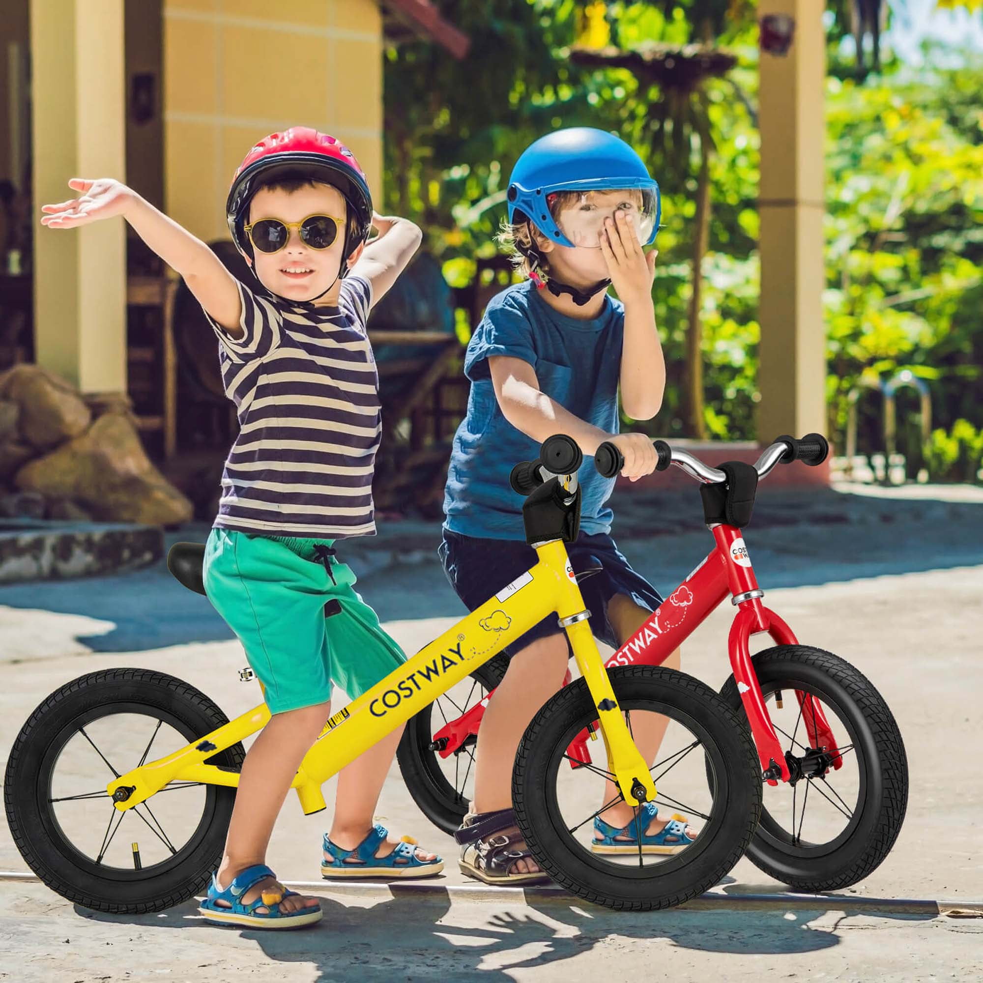 Costway Toddler Balance Bike No Pedal Training Bicycle with Inflatable Rubber Tires (Yellow, 12 in) dd9y5